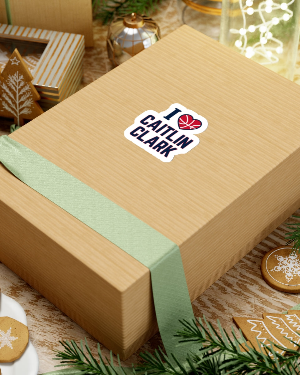 2 inch I love Caitlin Clark sticker on box
