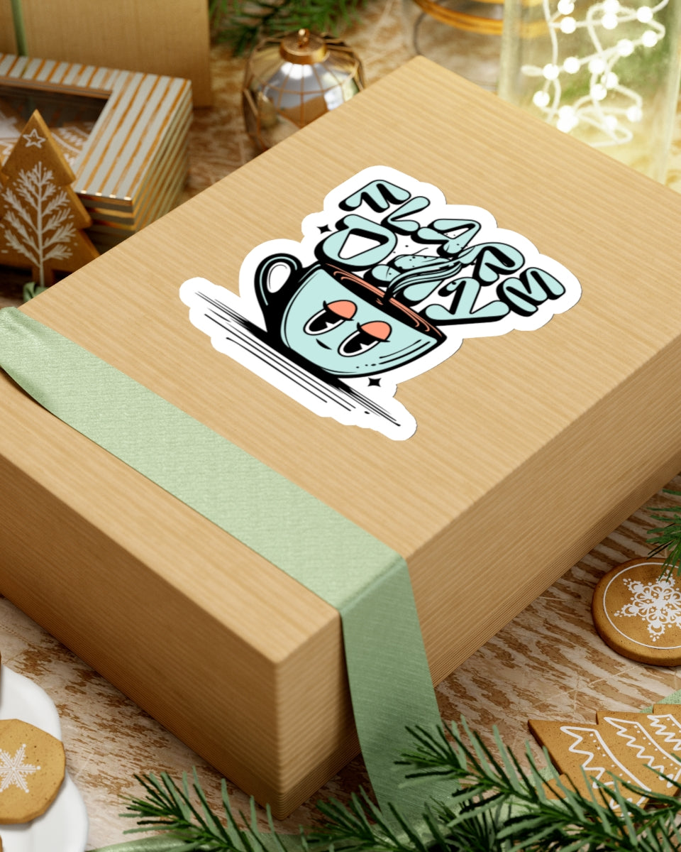 4 inch tired mug flare day sticker on box