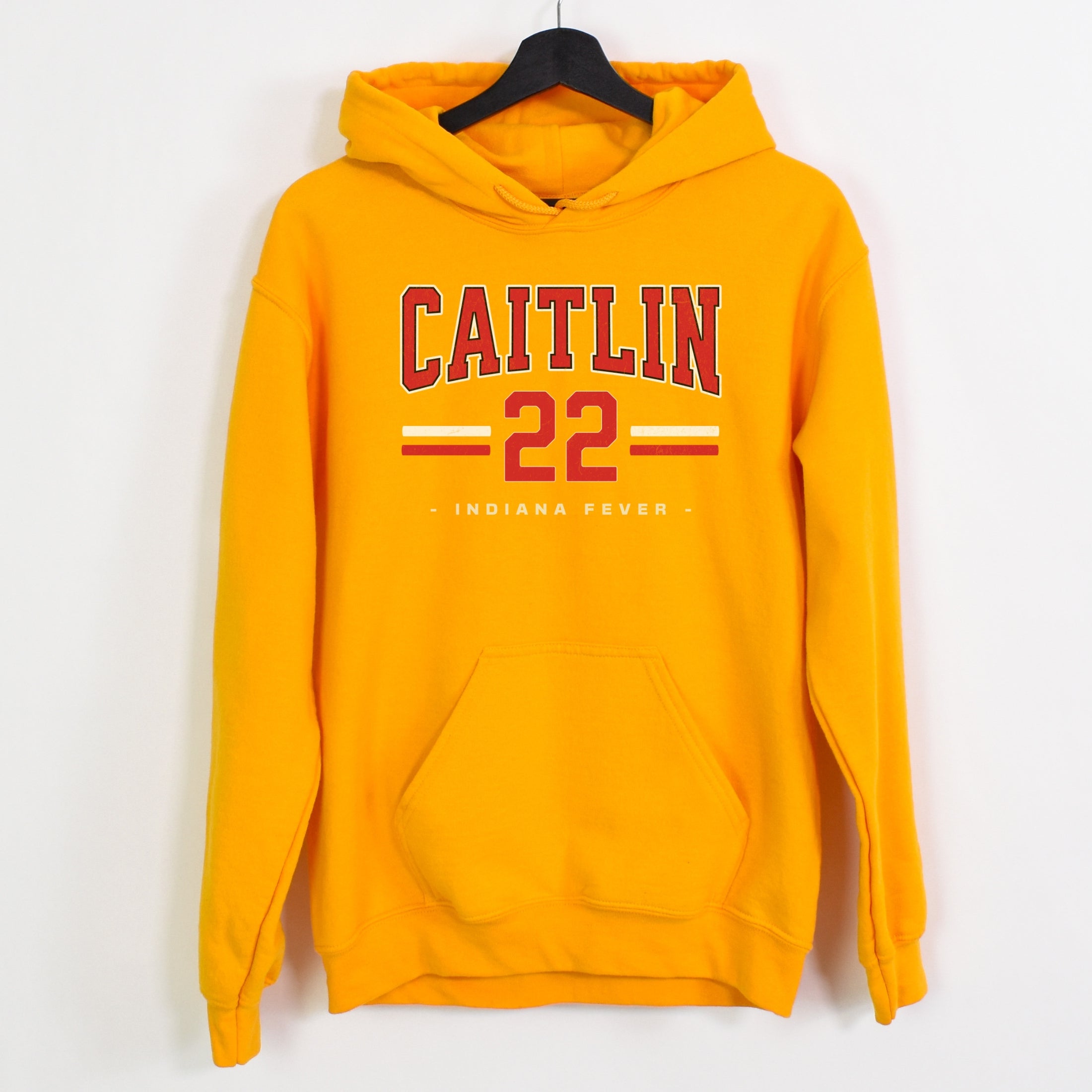 Gold Caitlin Clark 22 Hoodie on hanger