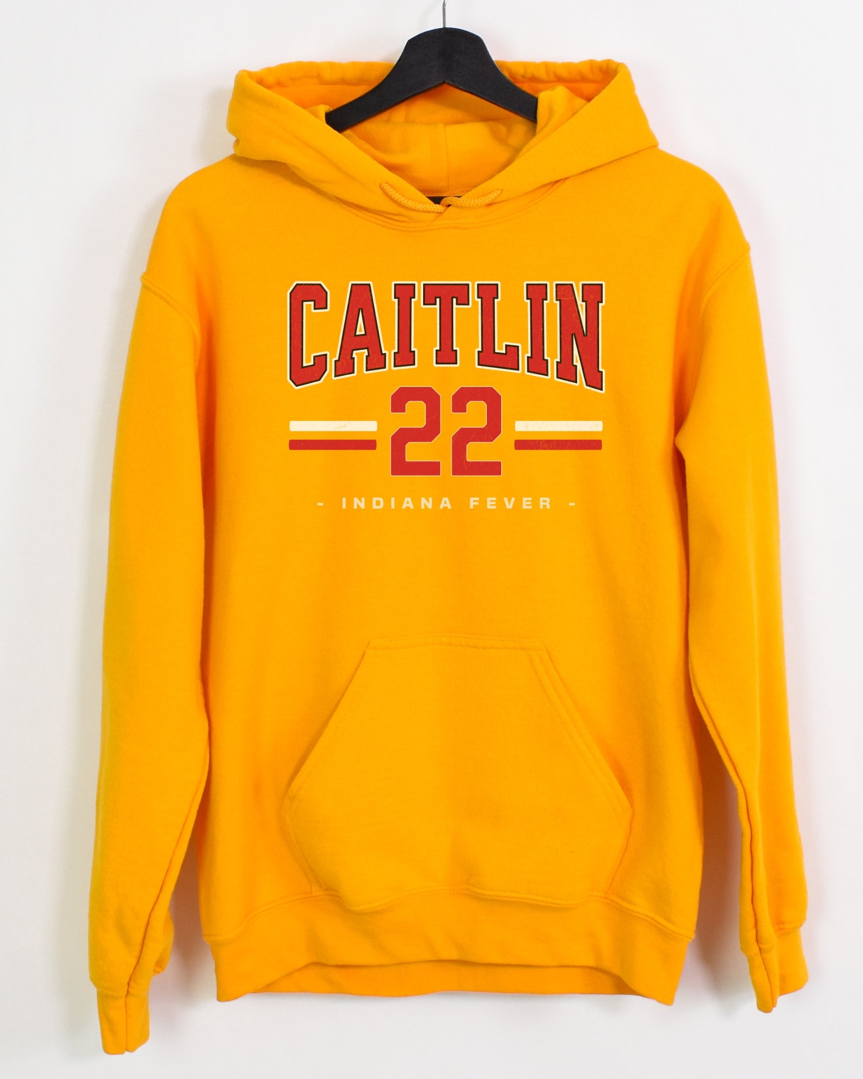Gold Caitlin Clark 22 Hoodie on hanger