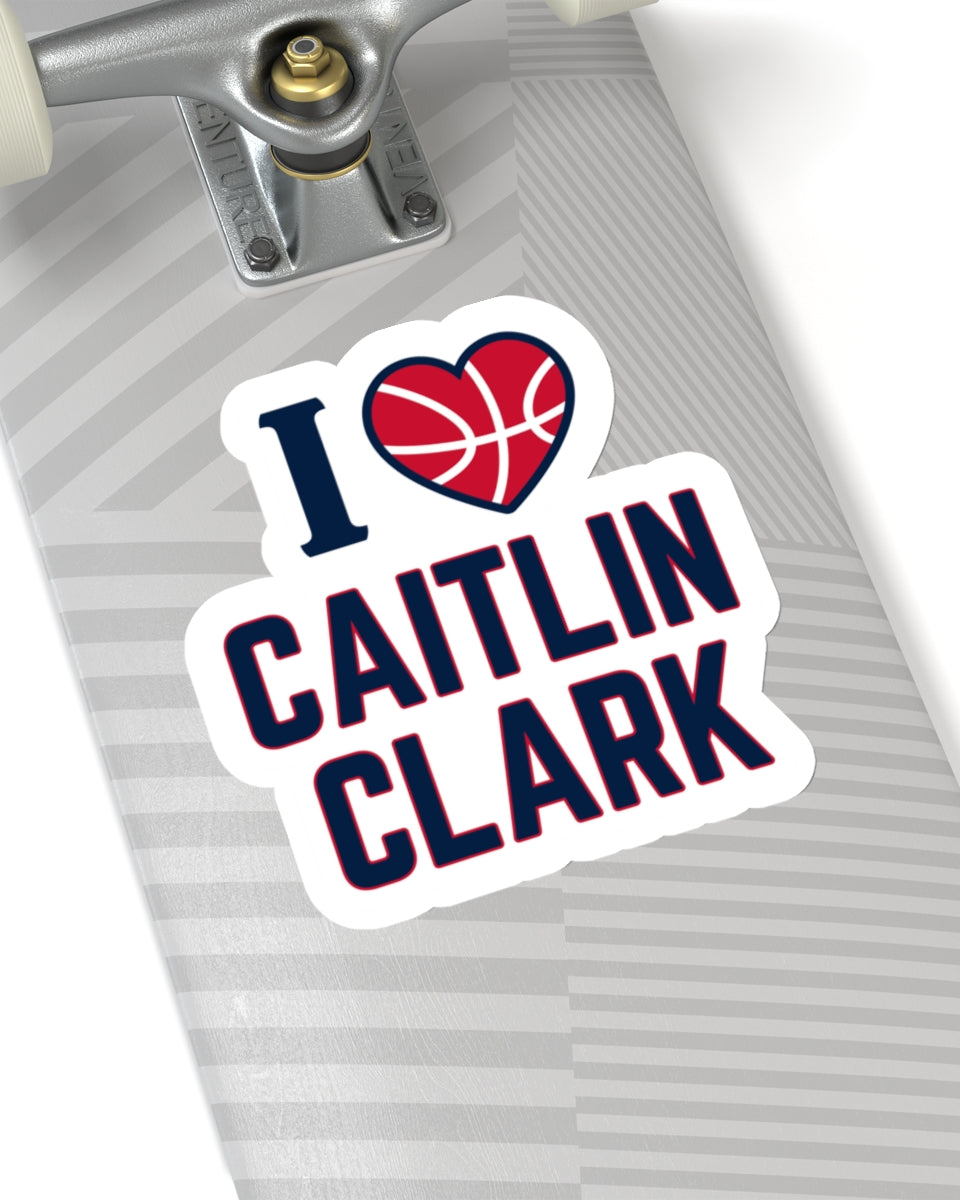 6 inch I love Caitlin Clark sticker on skateboard