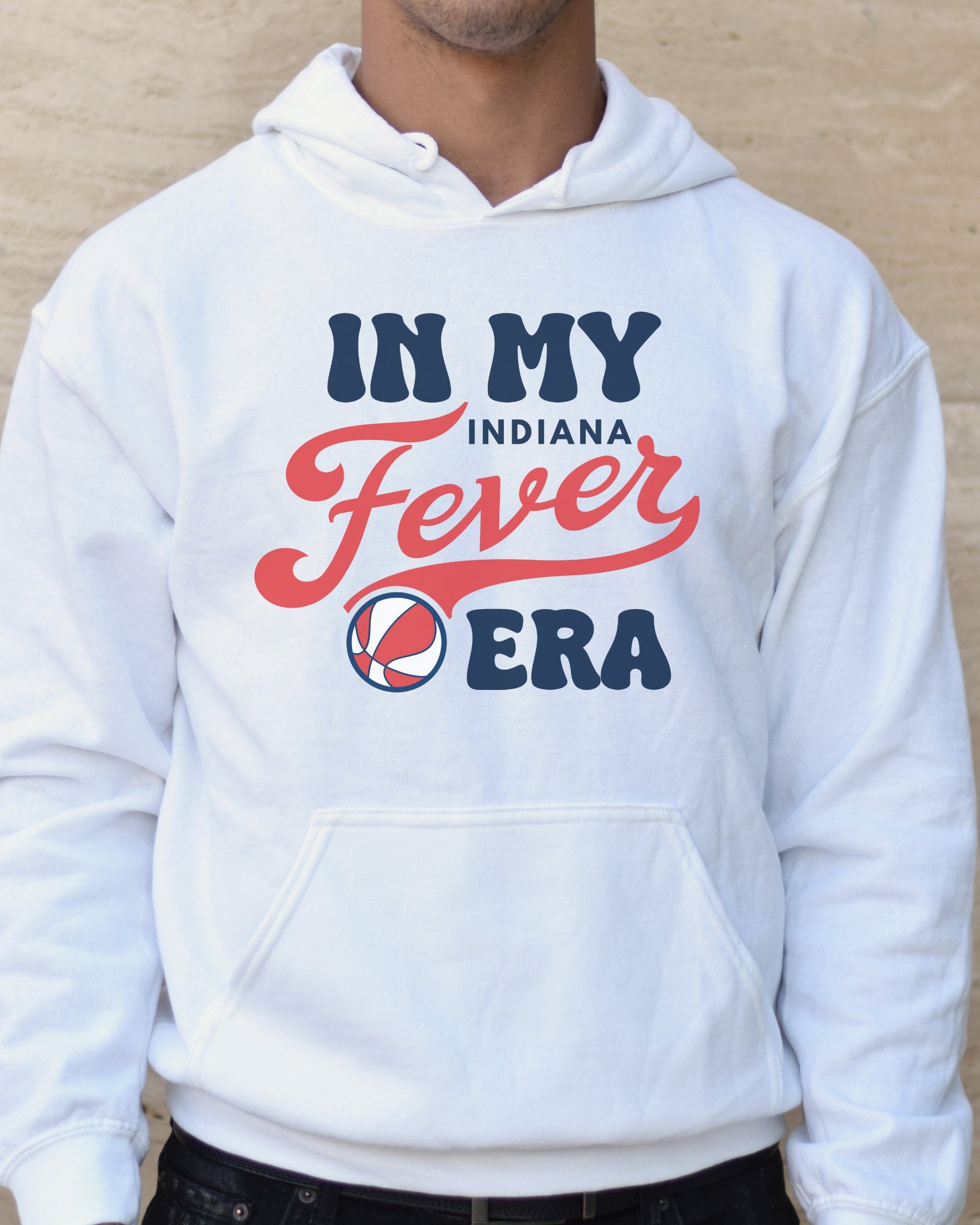 Man wearing white in my Fever era hoodie