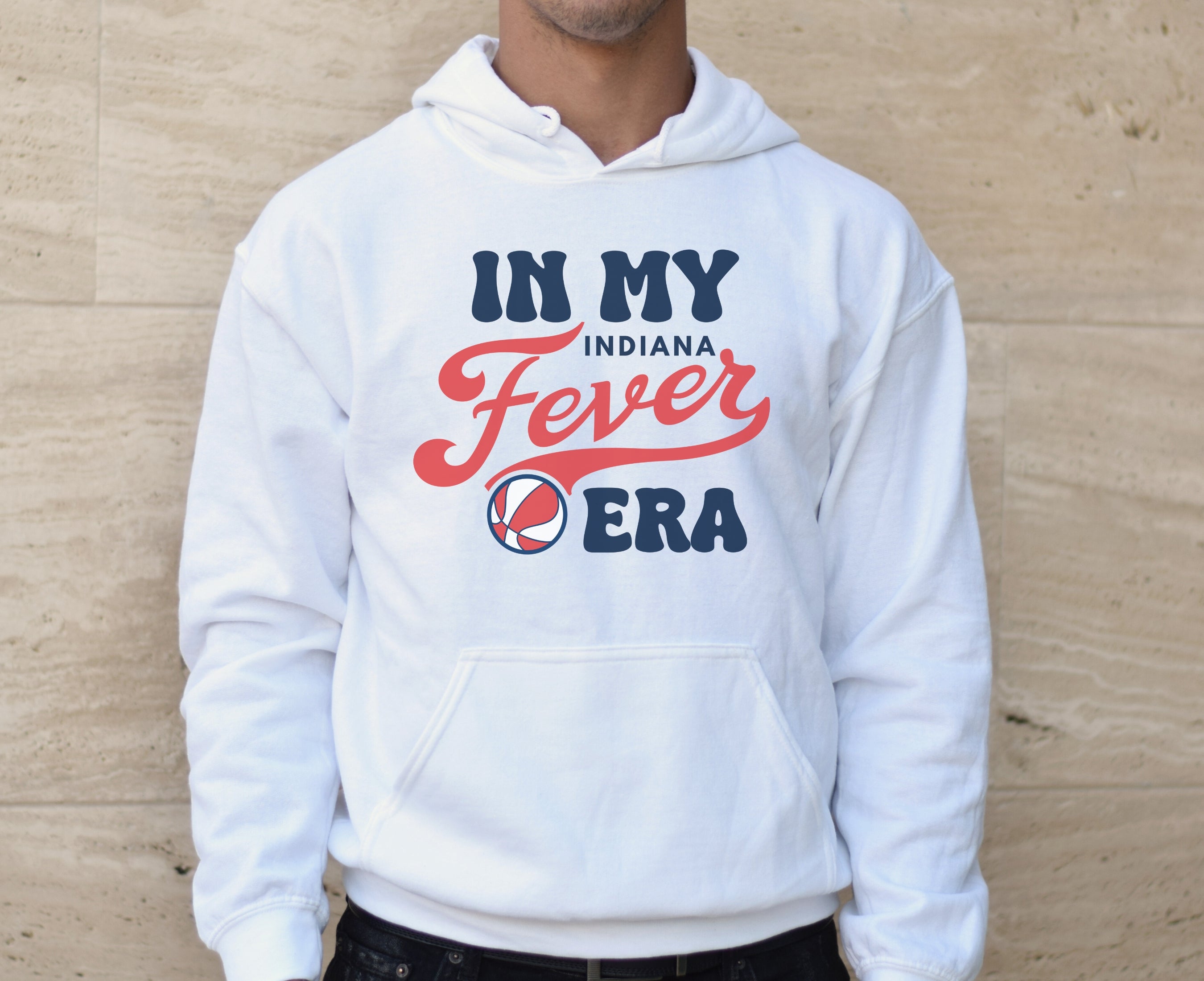 Man wearing white in my Fever era hoodie