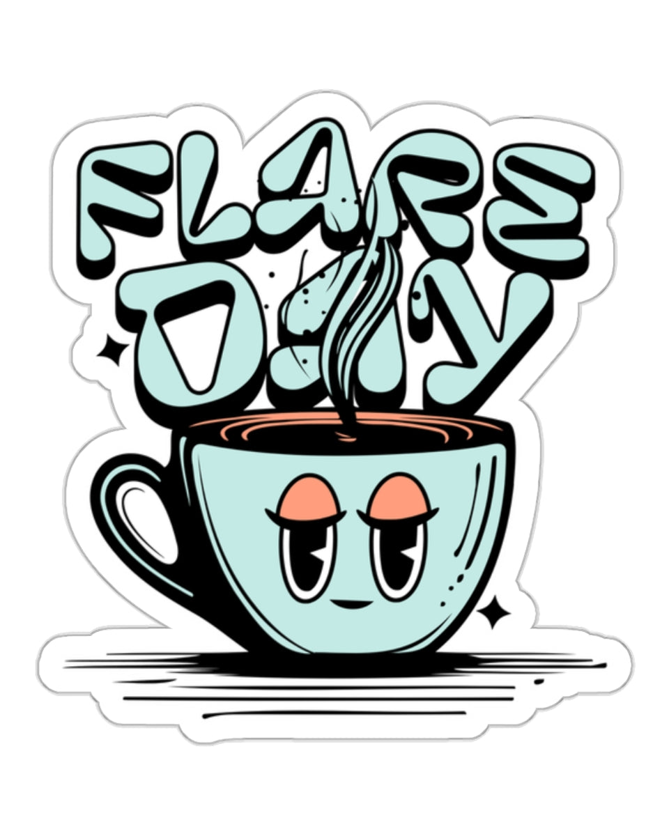 Tired mug flare day sticker