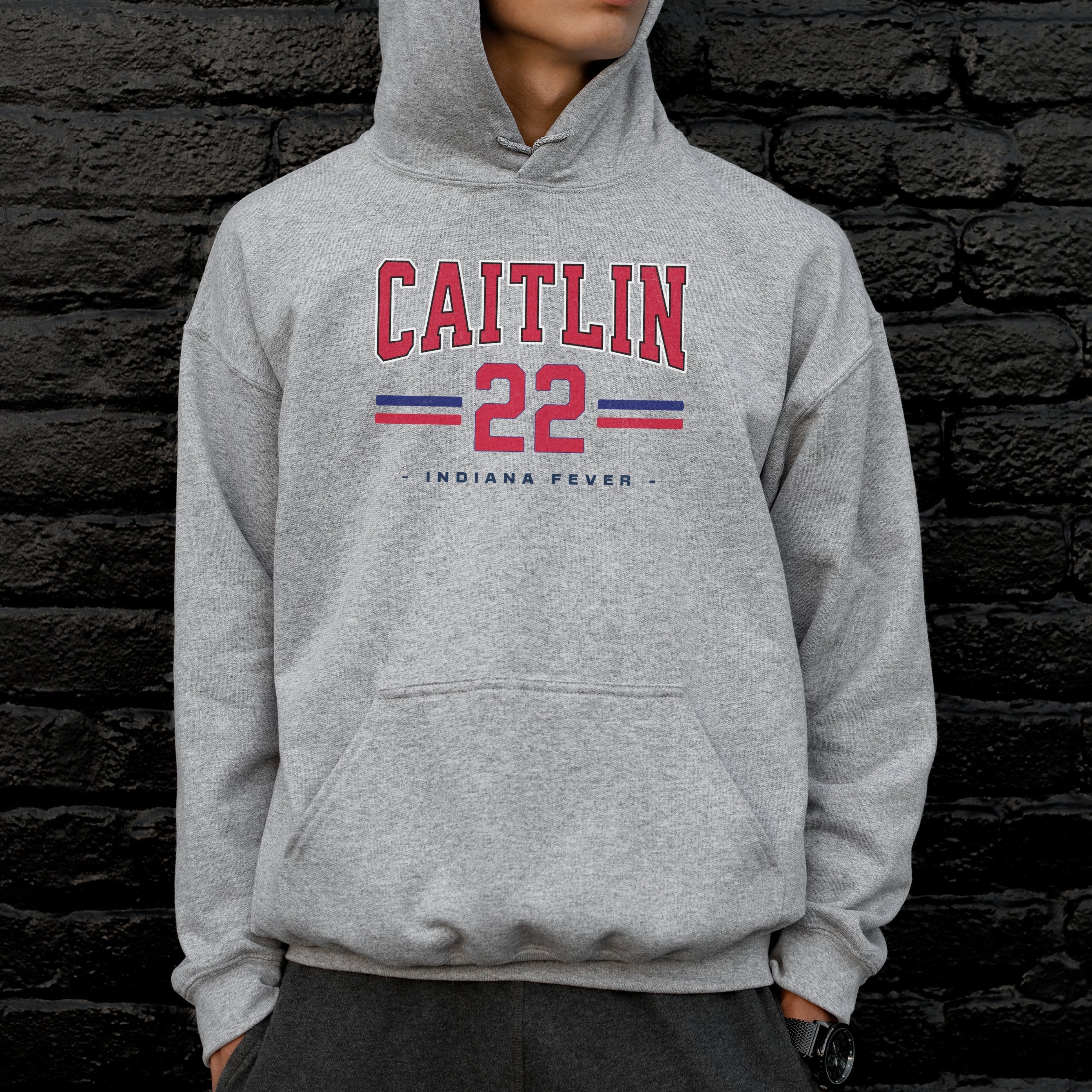 Man wearing sport grey Caitlin Clark 22 Hoodie