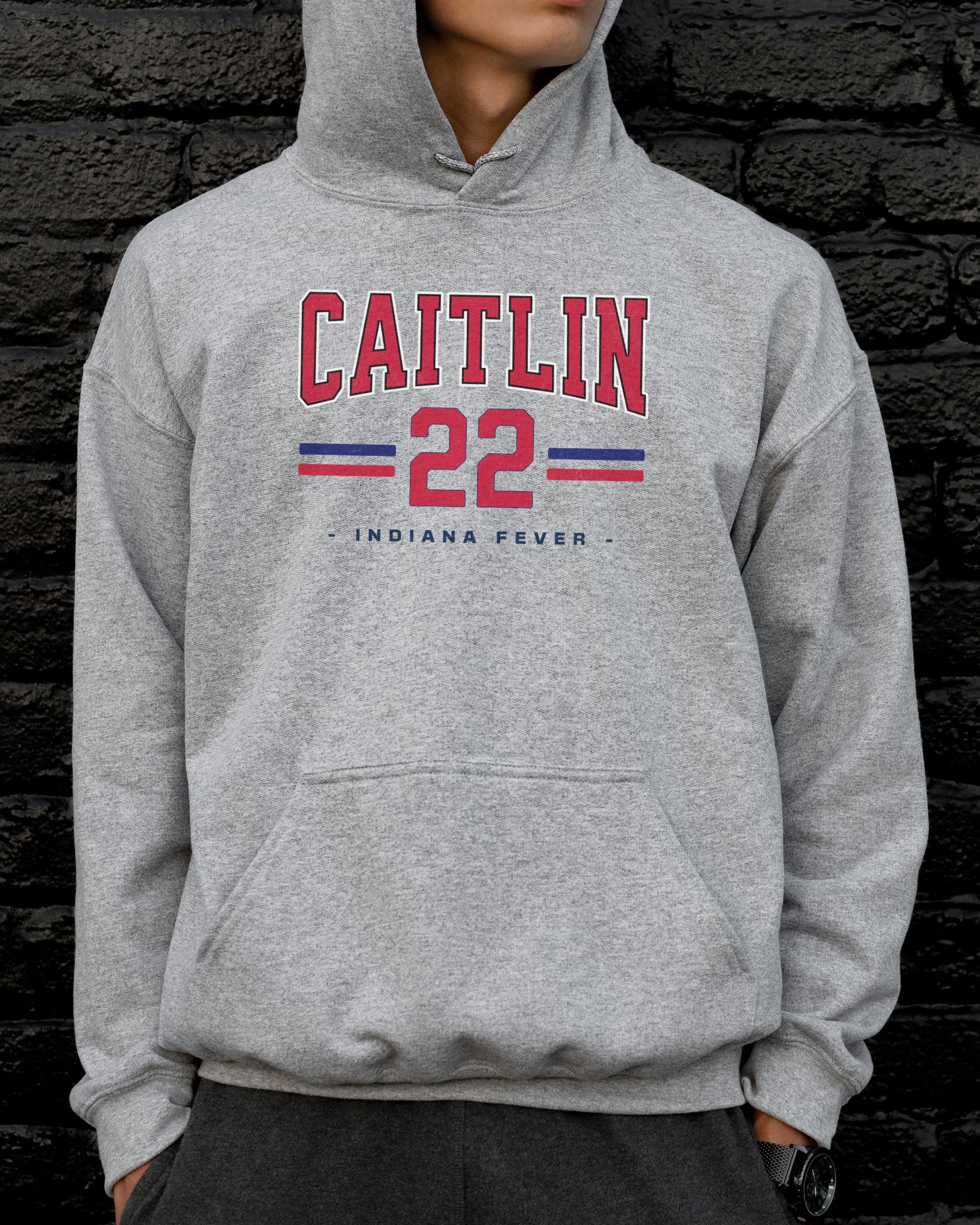 Man wearing sport grey Caitlin Clark 22 Hoodie