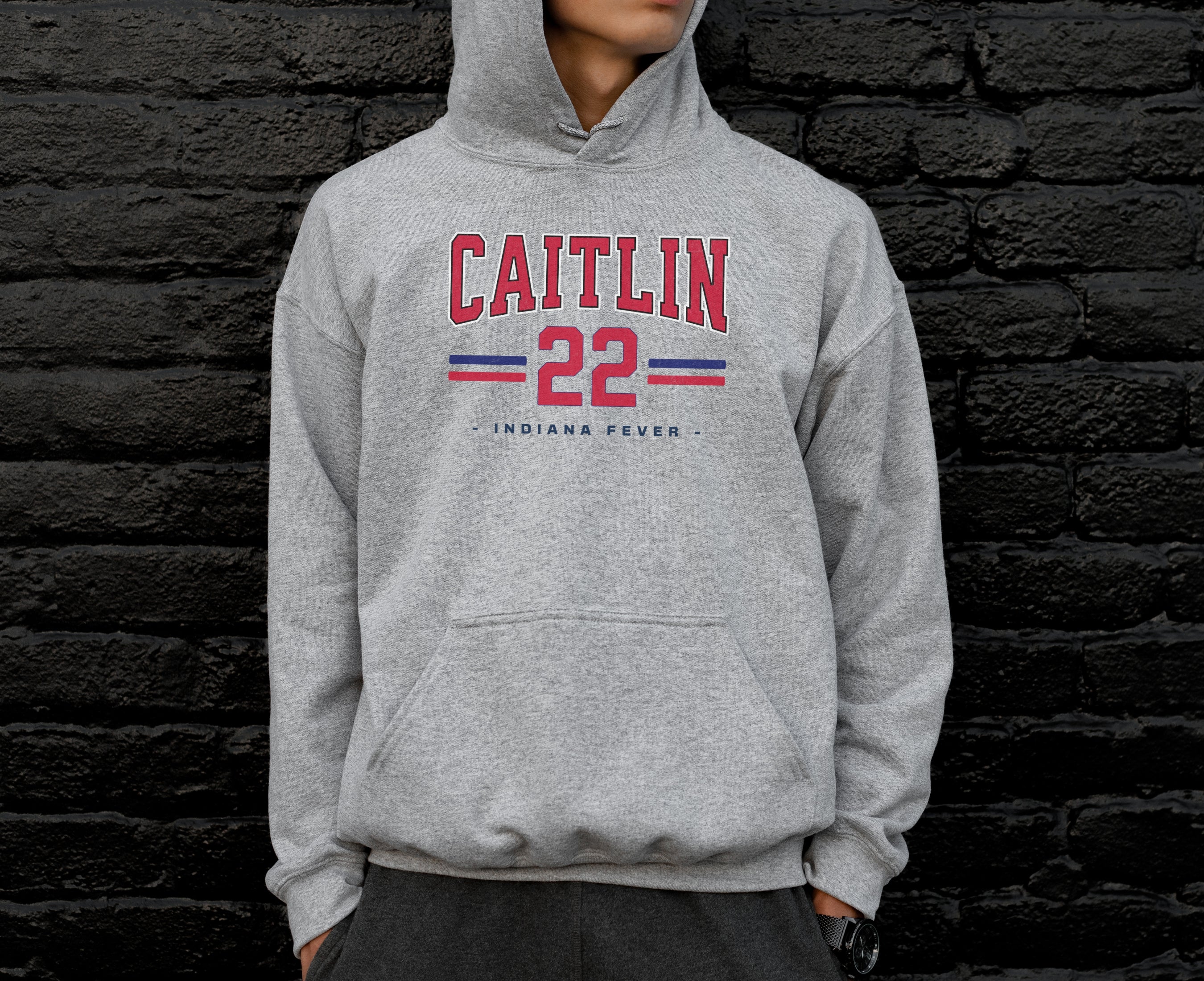 Man wearing sport grey Caitlin Clark 22 Hoodie