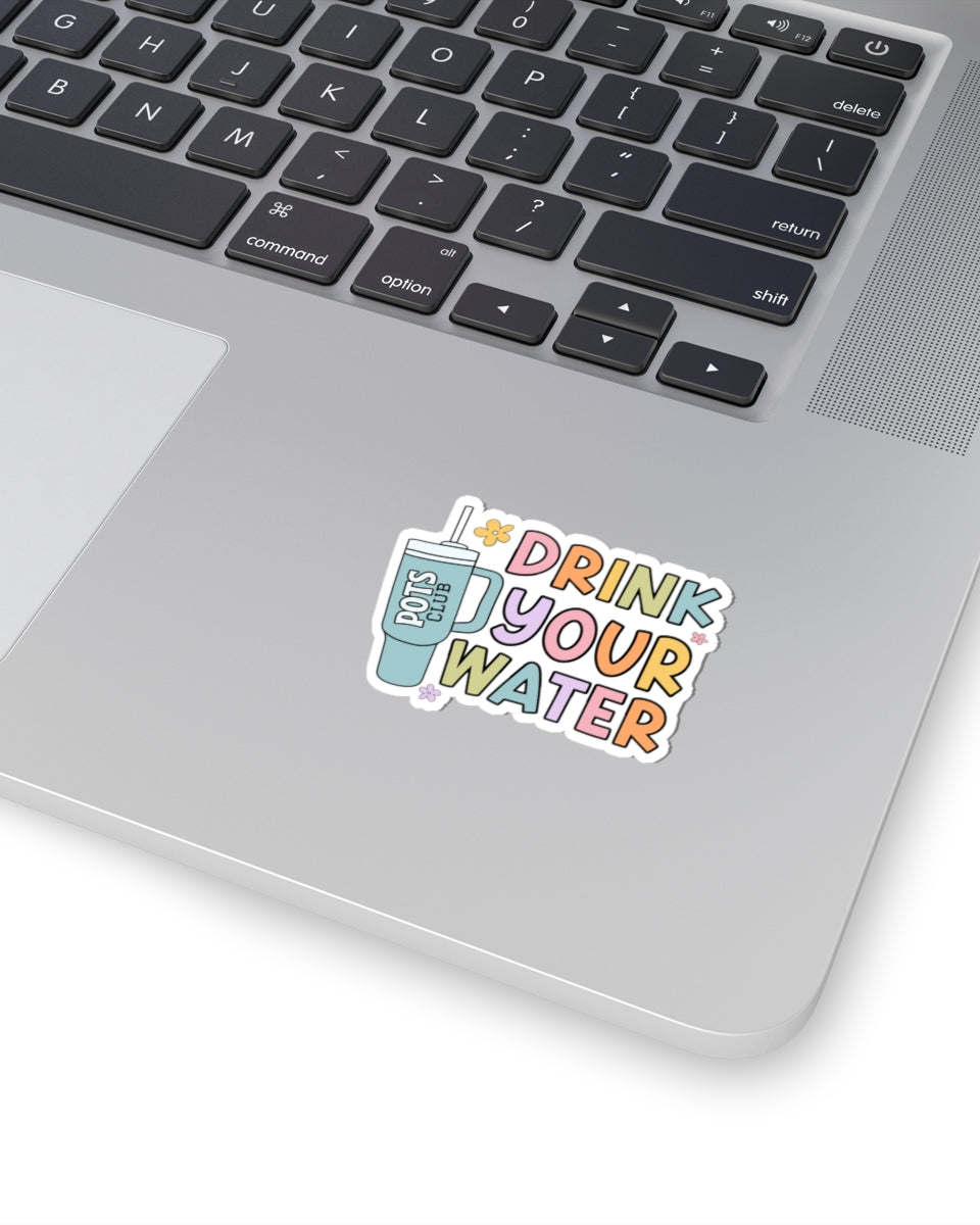 2 inch drink your water sticker on laptop