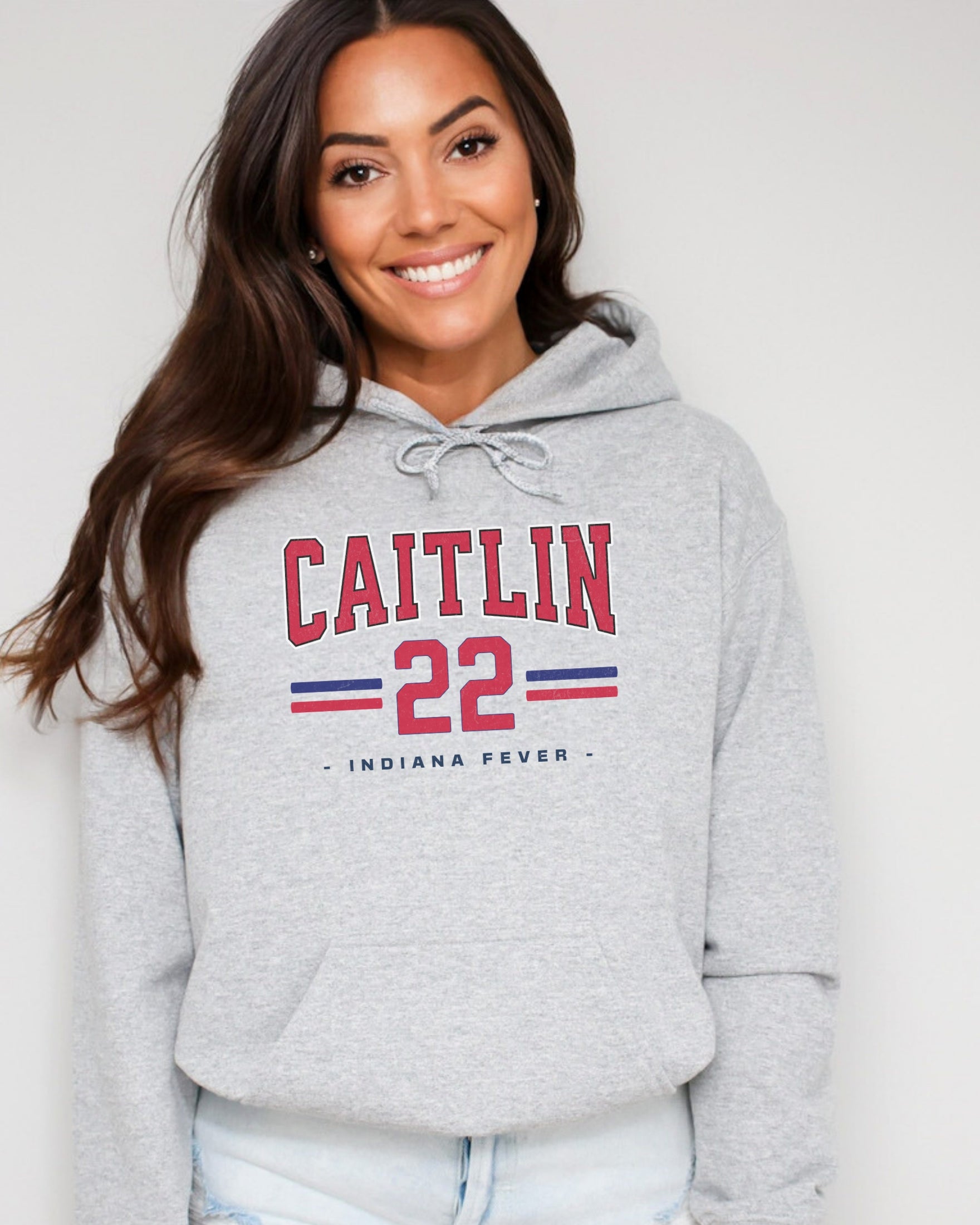 Woman wearing sport grey Caitlin Clark 22 Hoodie