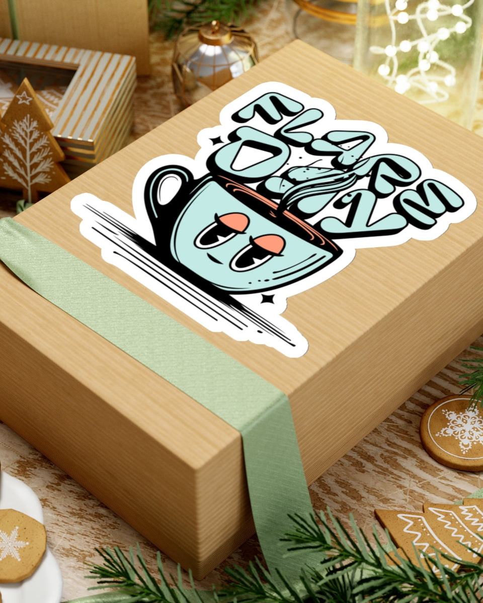 6 inch tired mug flare day sticker on box
