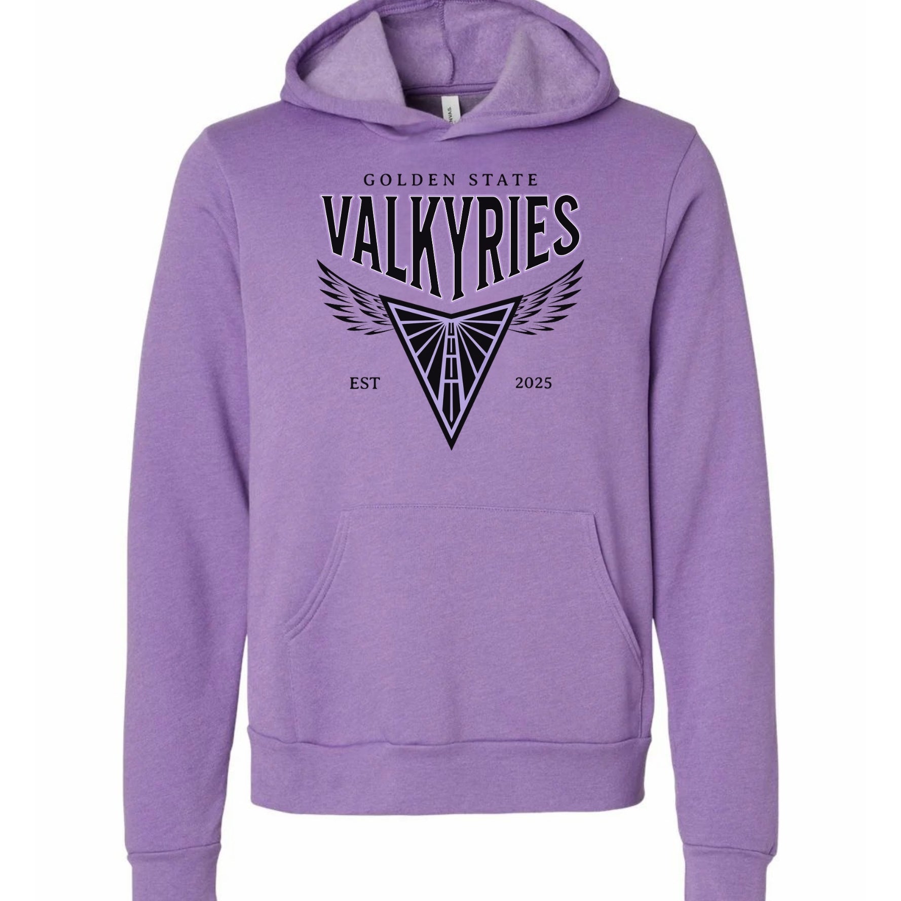 Purple hoodie with 'Golden State Valkyries' logo on a white background
