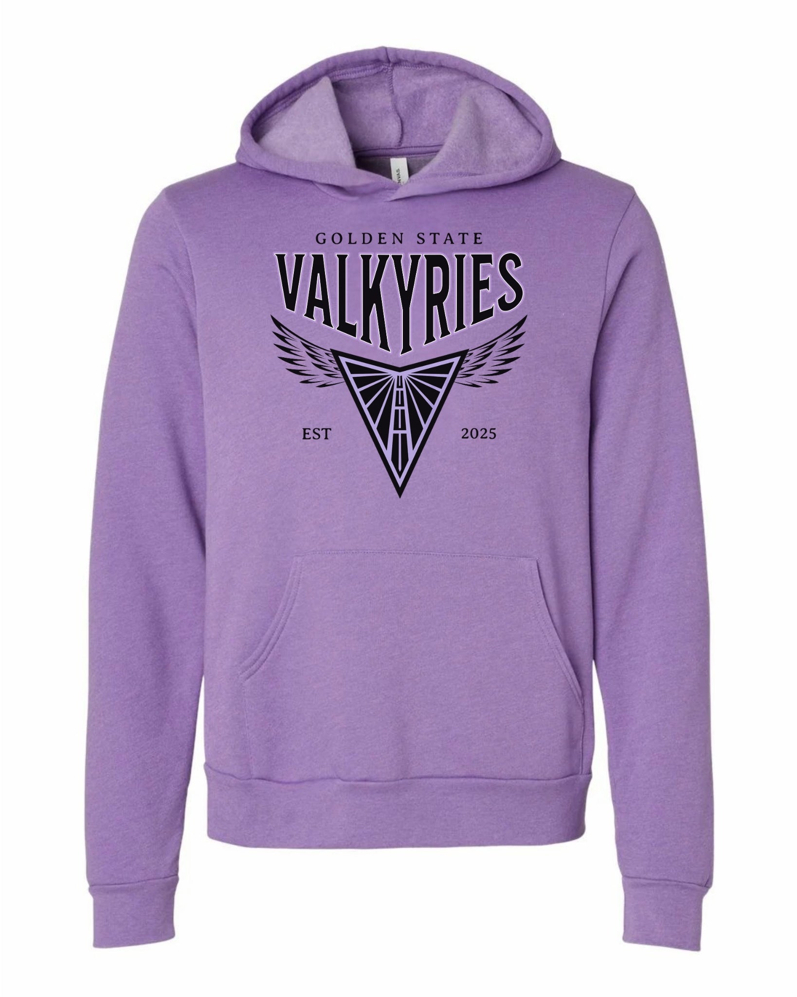 Purple hoodie with 'Golden State Valkyries' logo on a white background