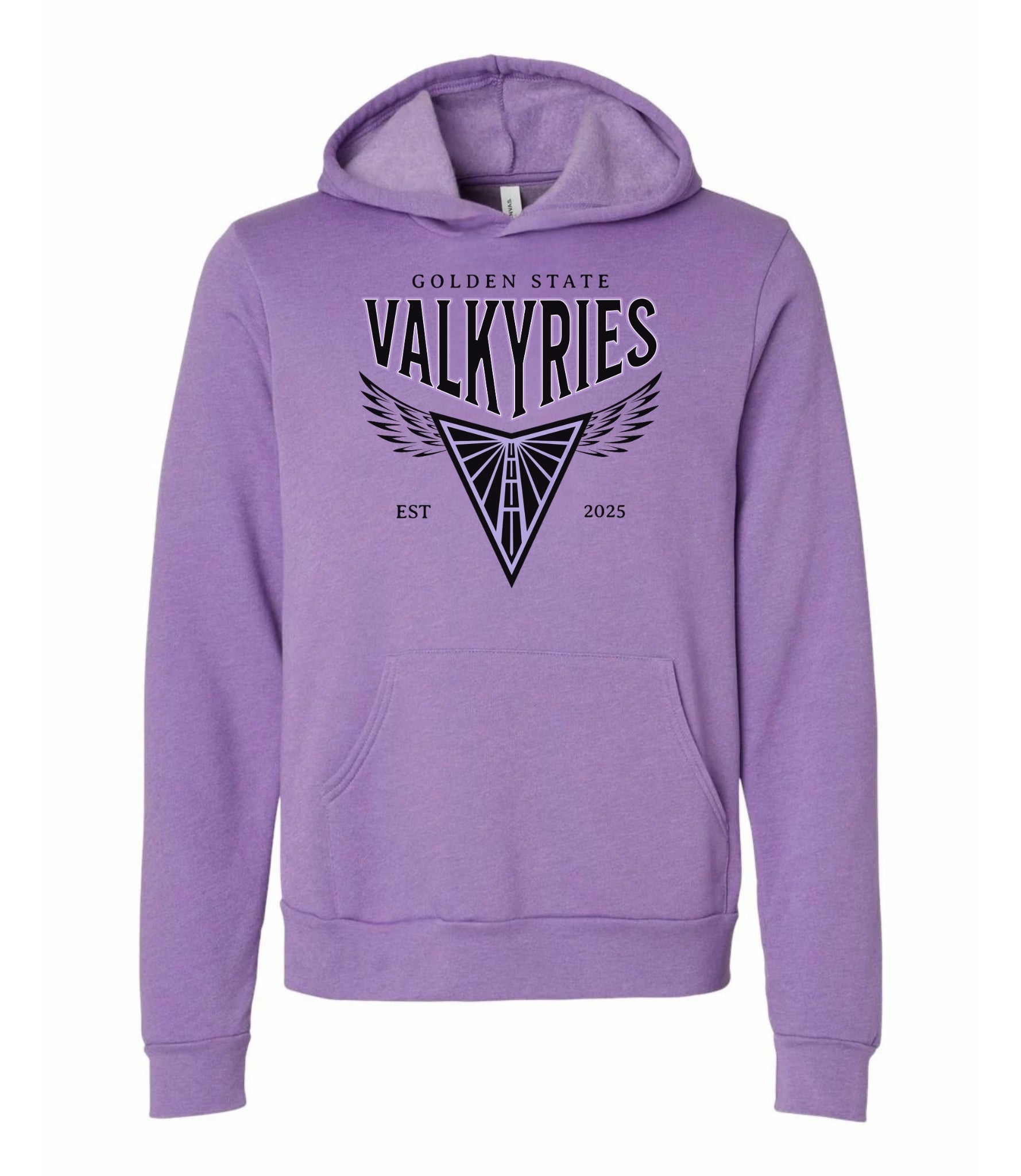 Purple hoodie with 'Golden State Valkyries' logo on a white background