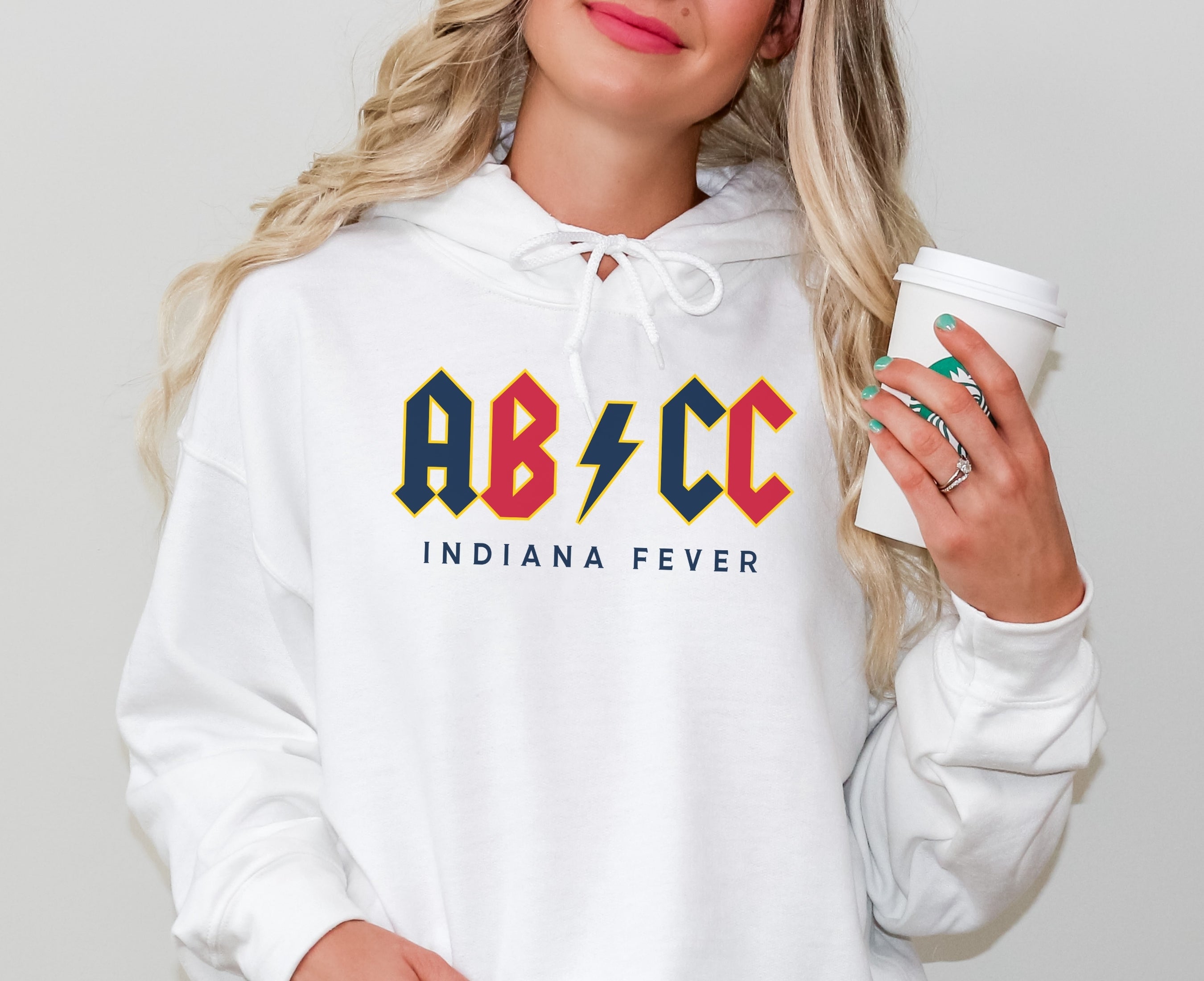 Girl wearing white Aliyah Boston Caitlin Clark hoodie