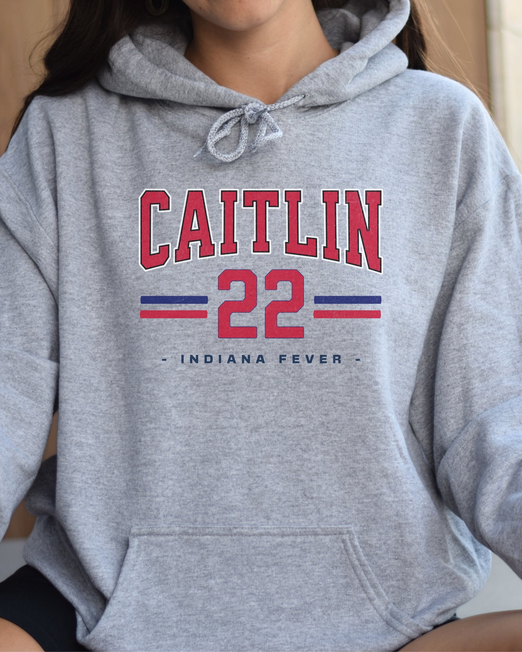 Girl wearing sport grey Caitlin Clark 22 Hoodie