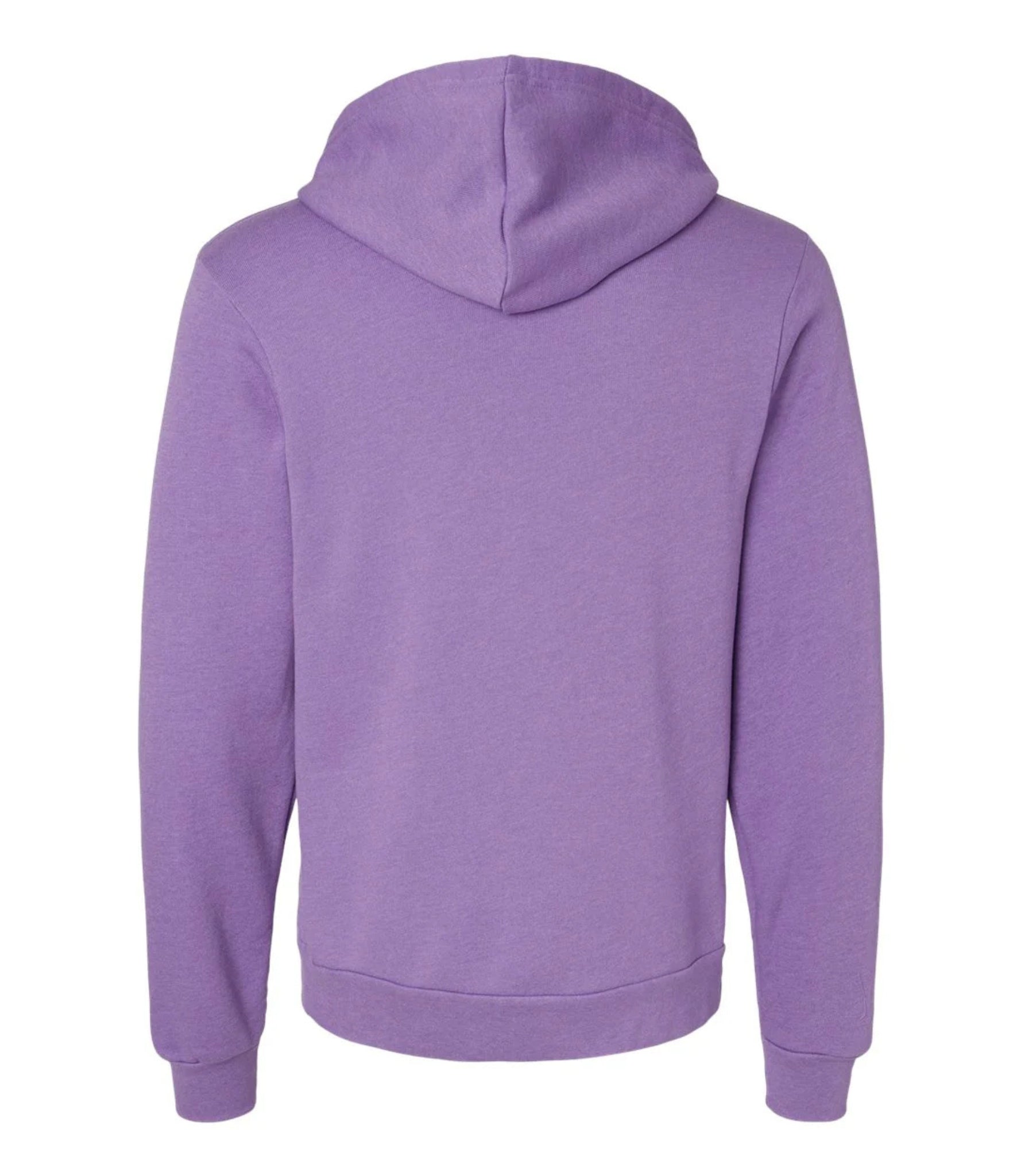 Purple hoodie shown from the back on a white background
