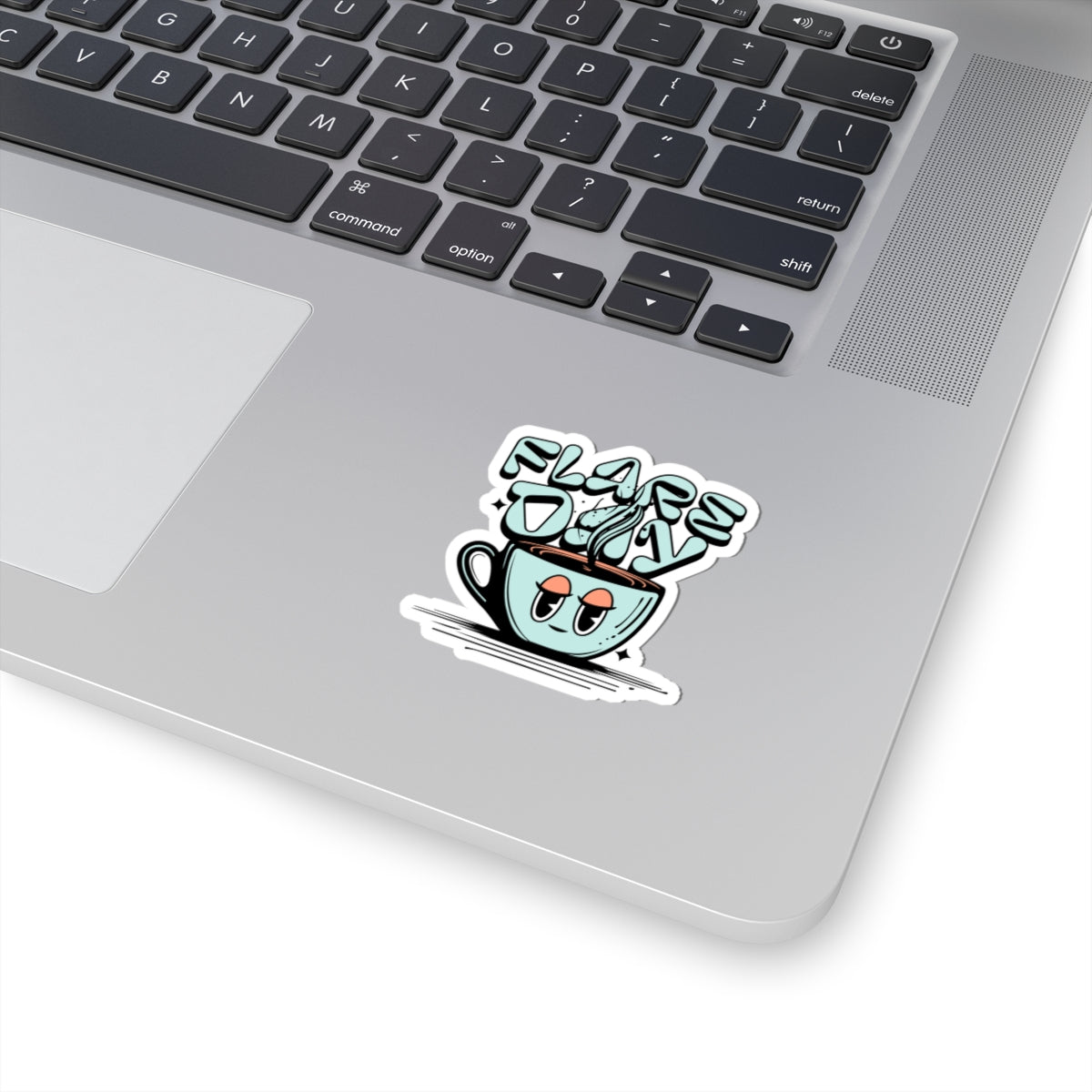 2 inch tired mug flare day sticker on laptop
