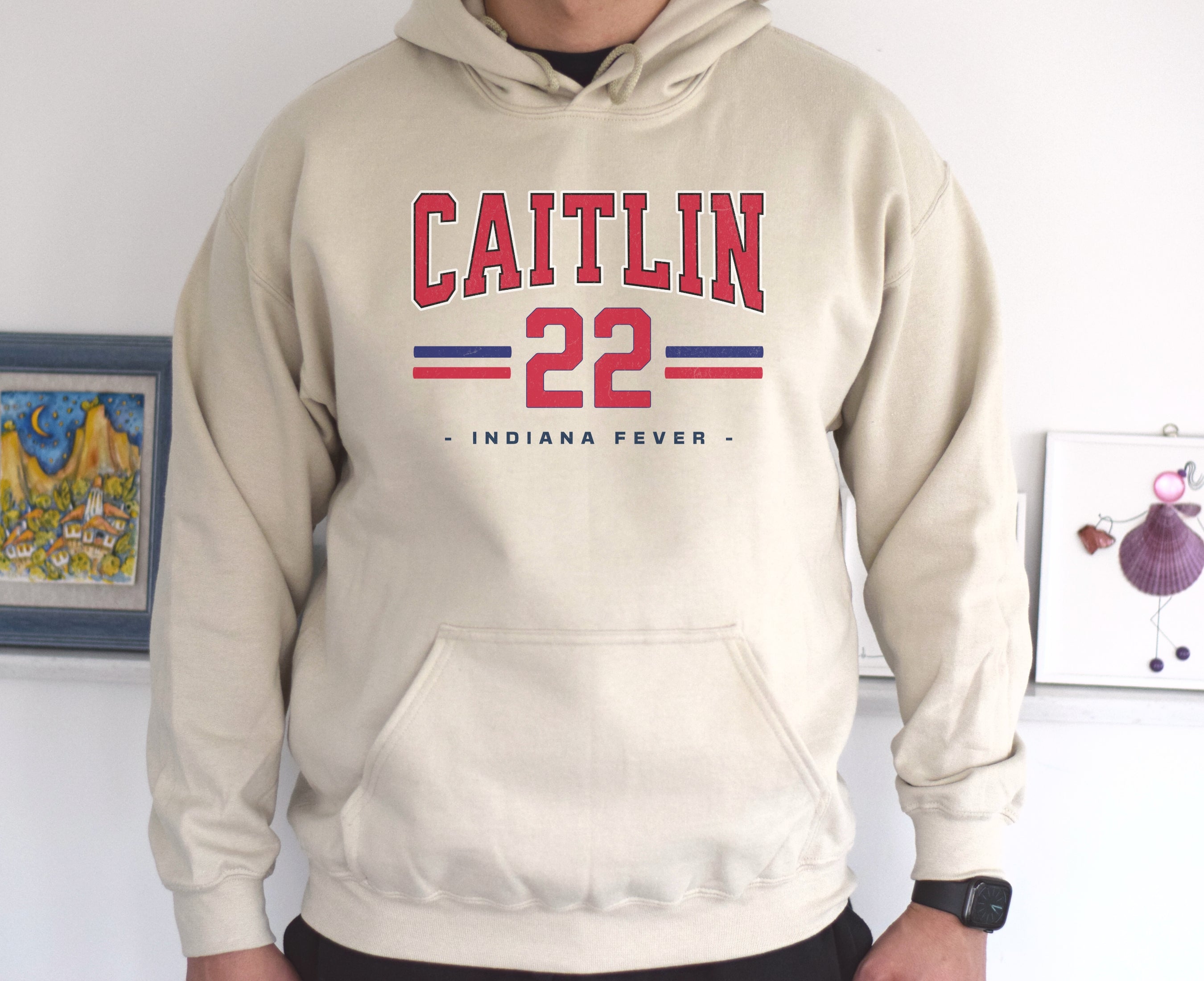 Man wearing sand Caitlin Clark 22 Hoodie