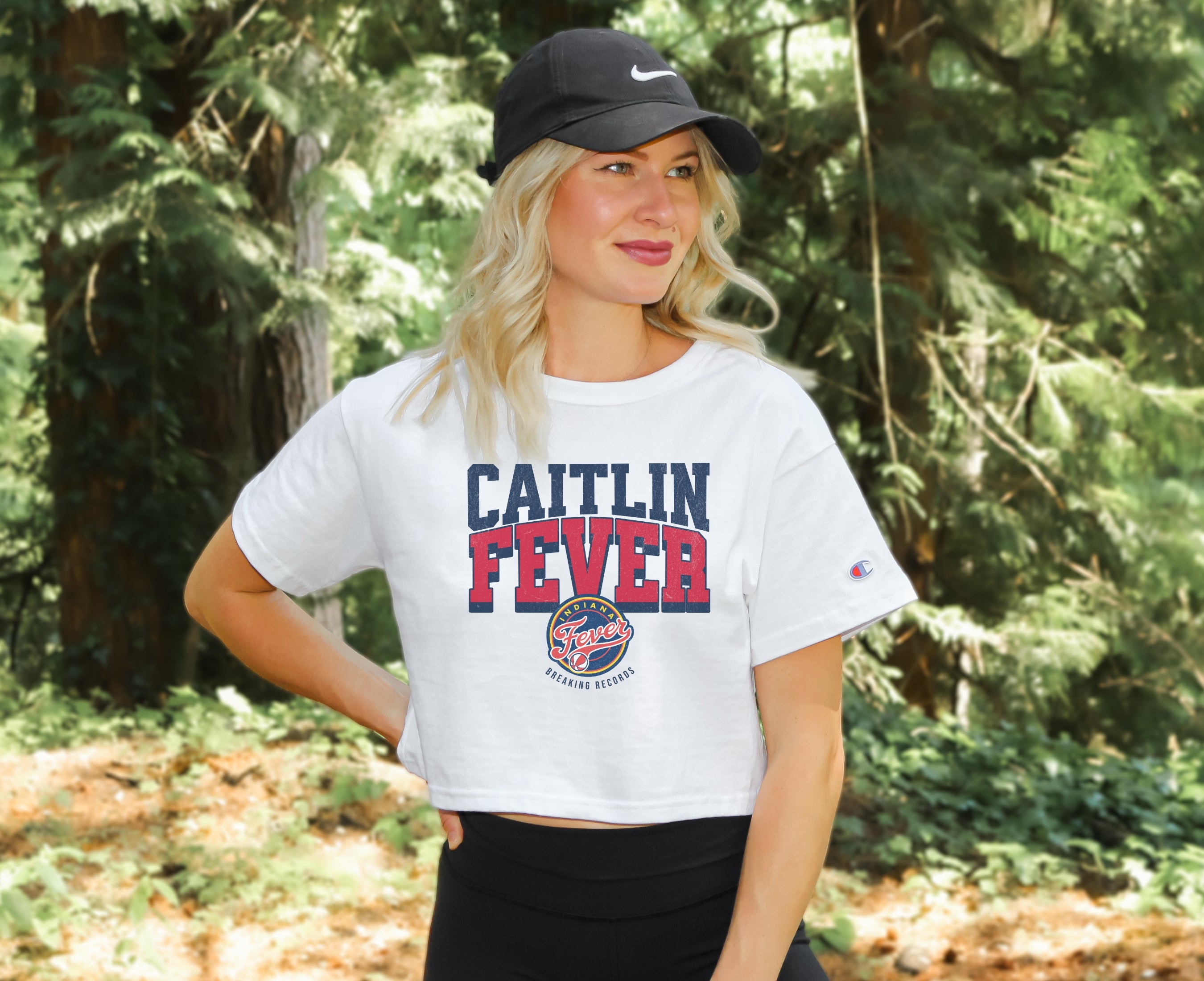 Girl wearing white Caitlin Fever Crop Top