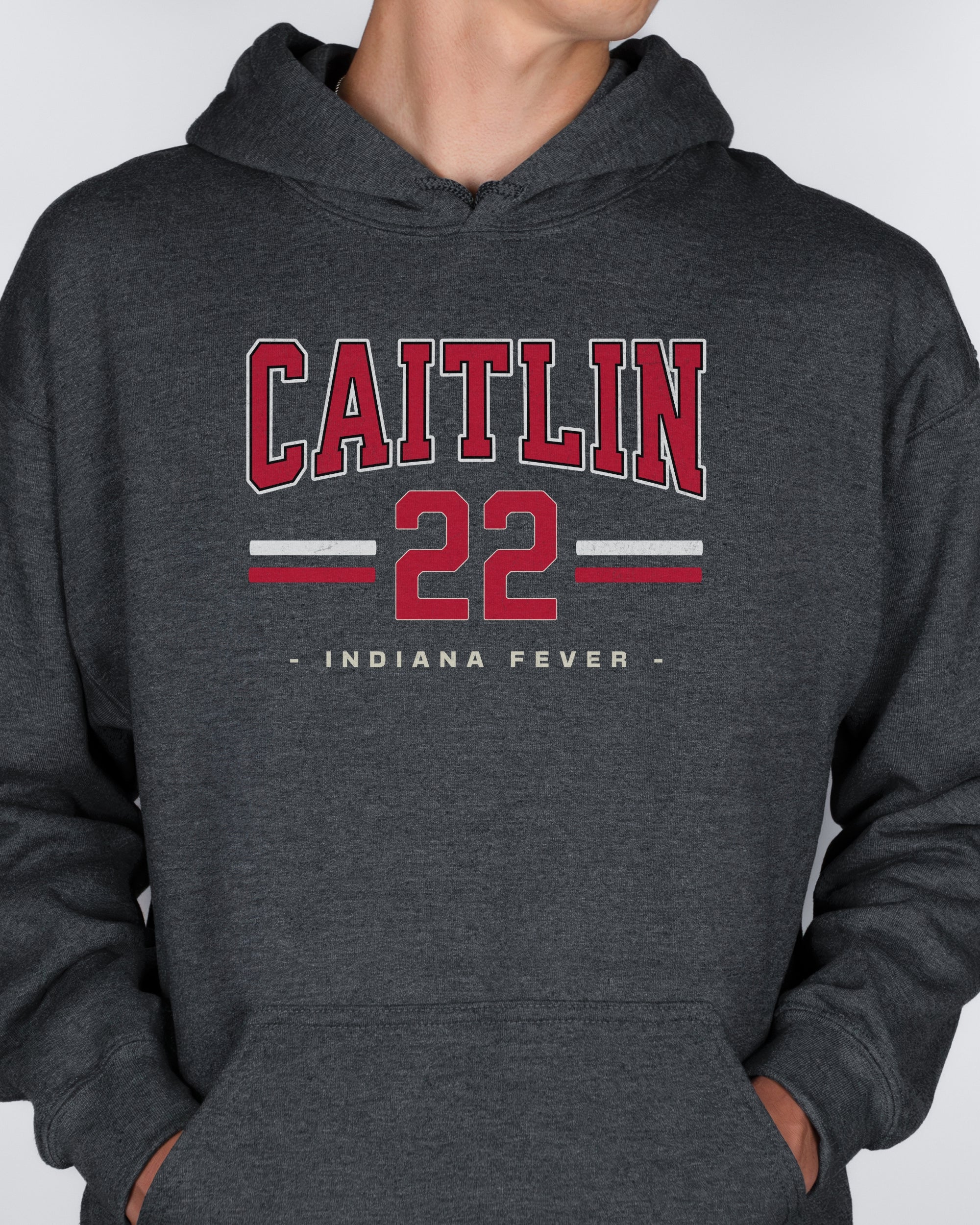 Man wearing dark heather Caitlin Clark 22 Hoodie