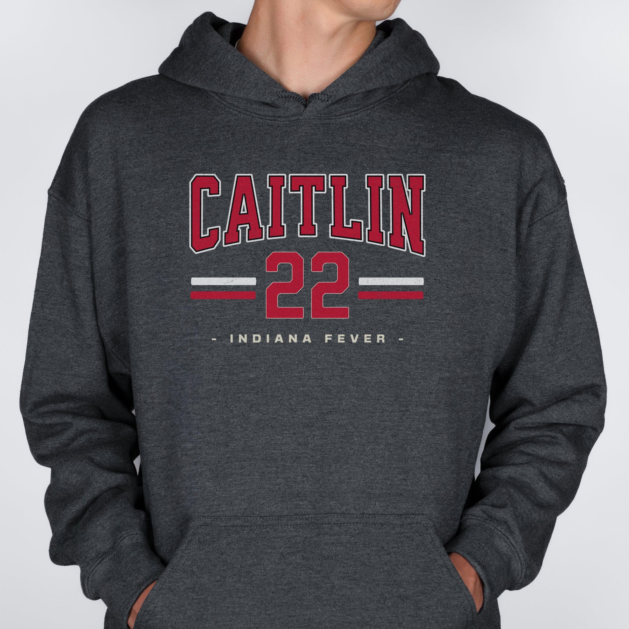 Man wearing dark heather Caitlin Clark 22 Hoodie
