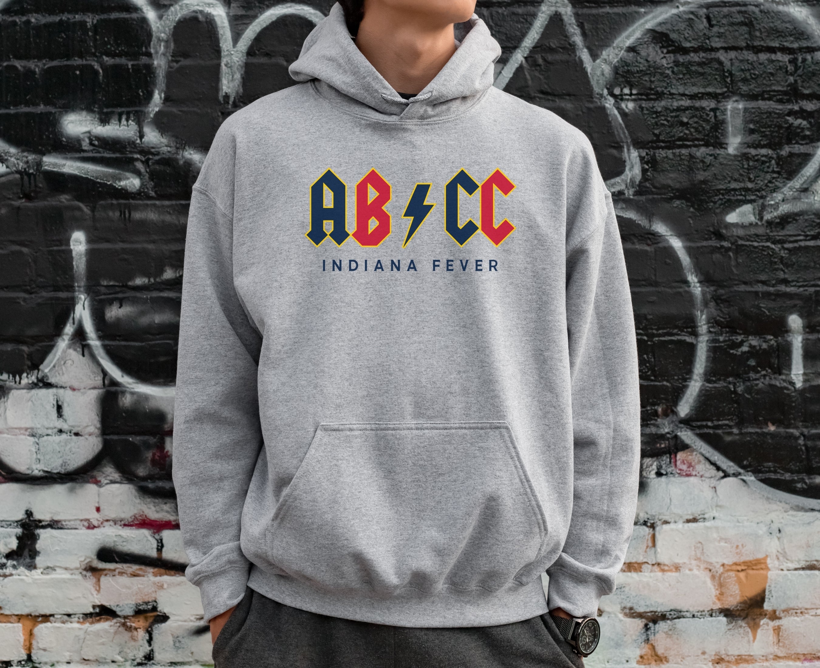 Man wearing athletic heather Aliyah Boston Caitlin Clark hoodie