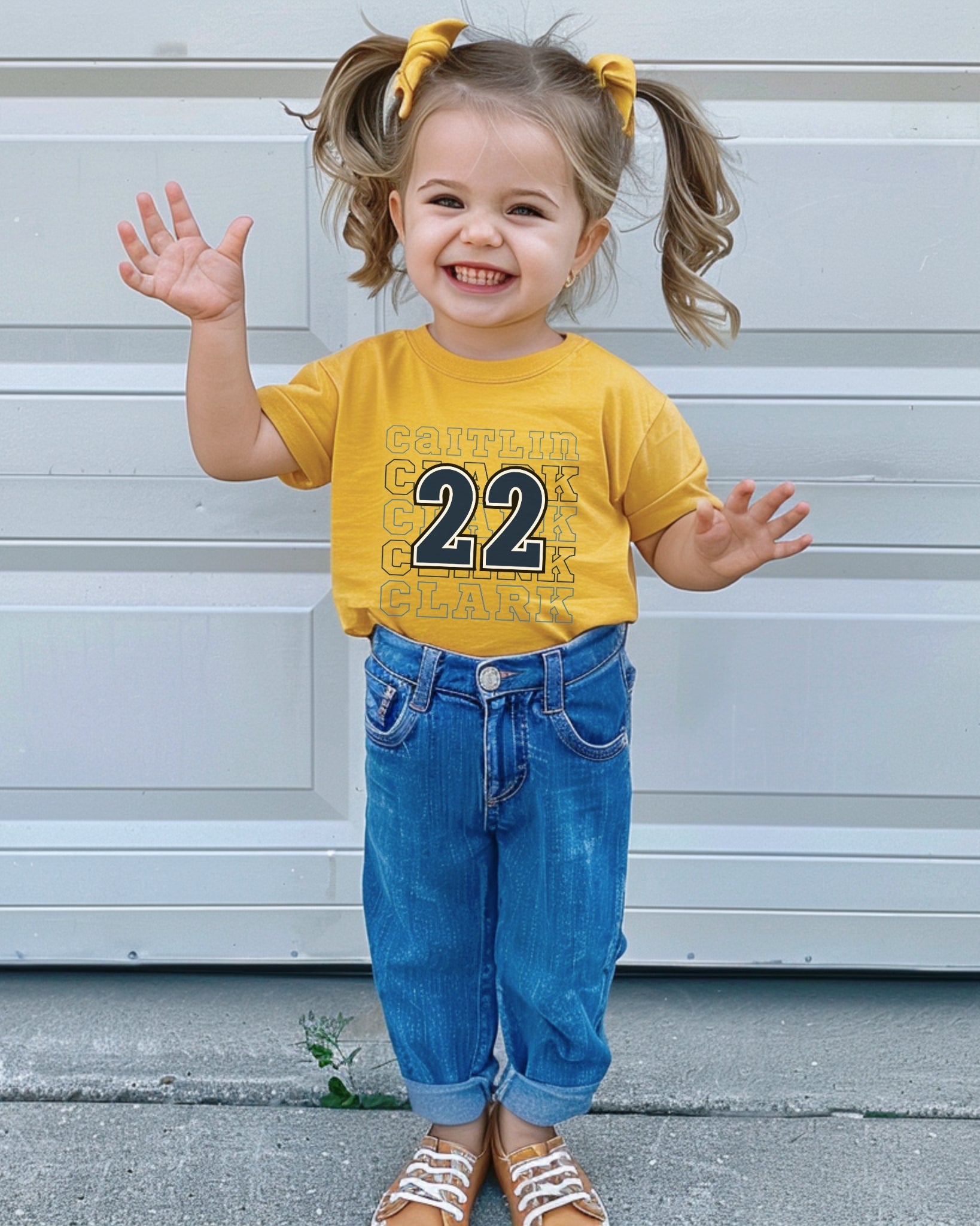 Little girl wearing heather yellow gold Caitlin Clark 22 Toddler T-Shirts