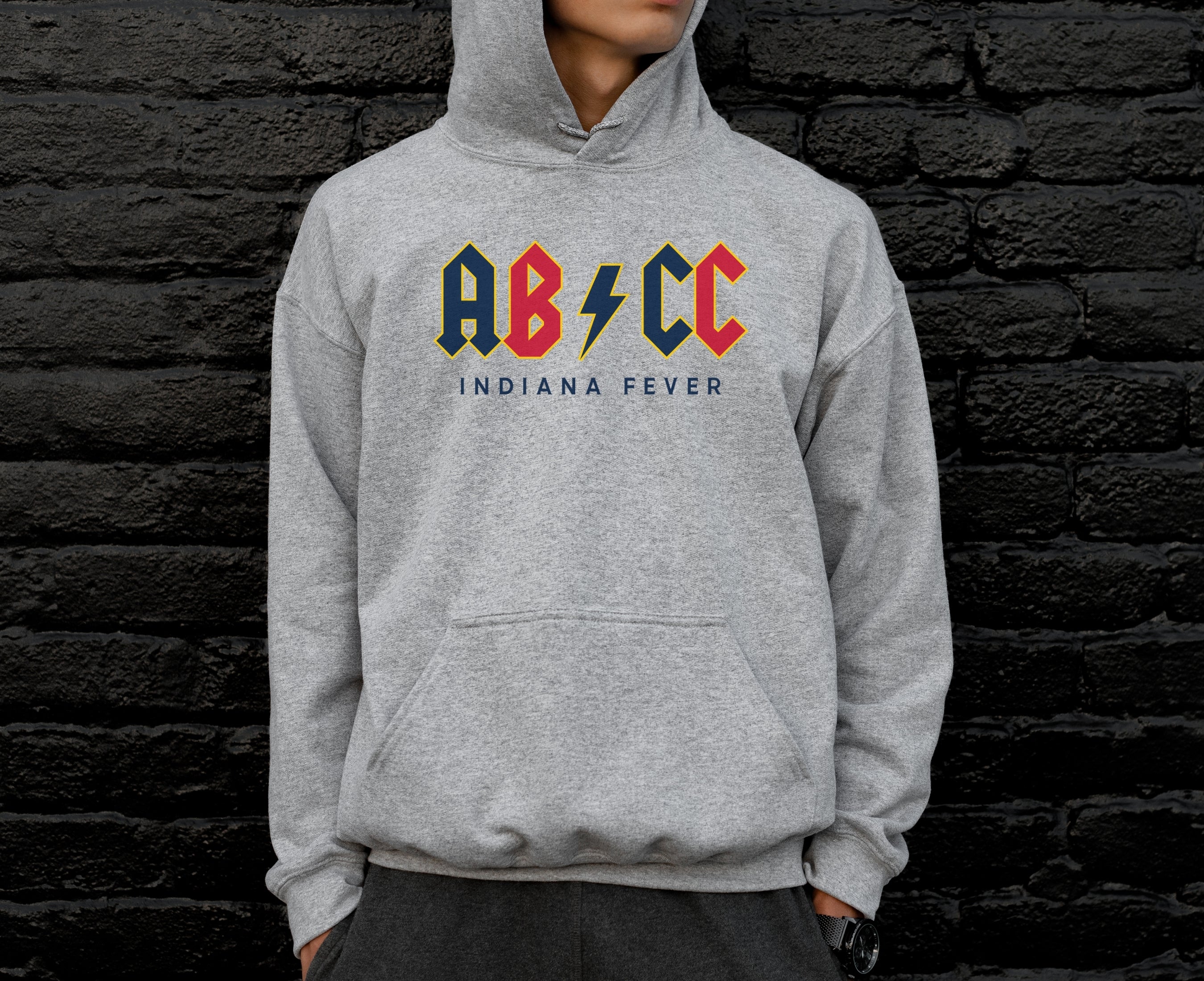 Man wearing athletic heather Aliyah Boston Caitlin Clark hoodie