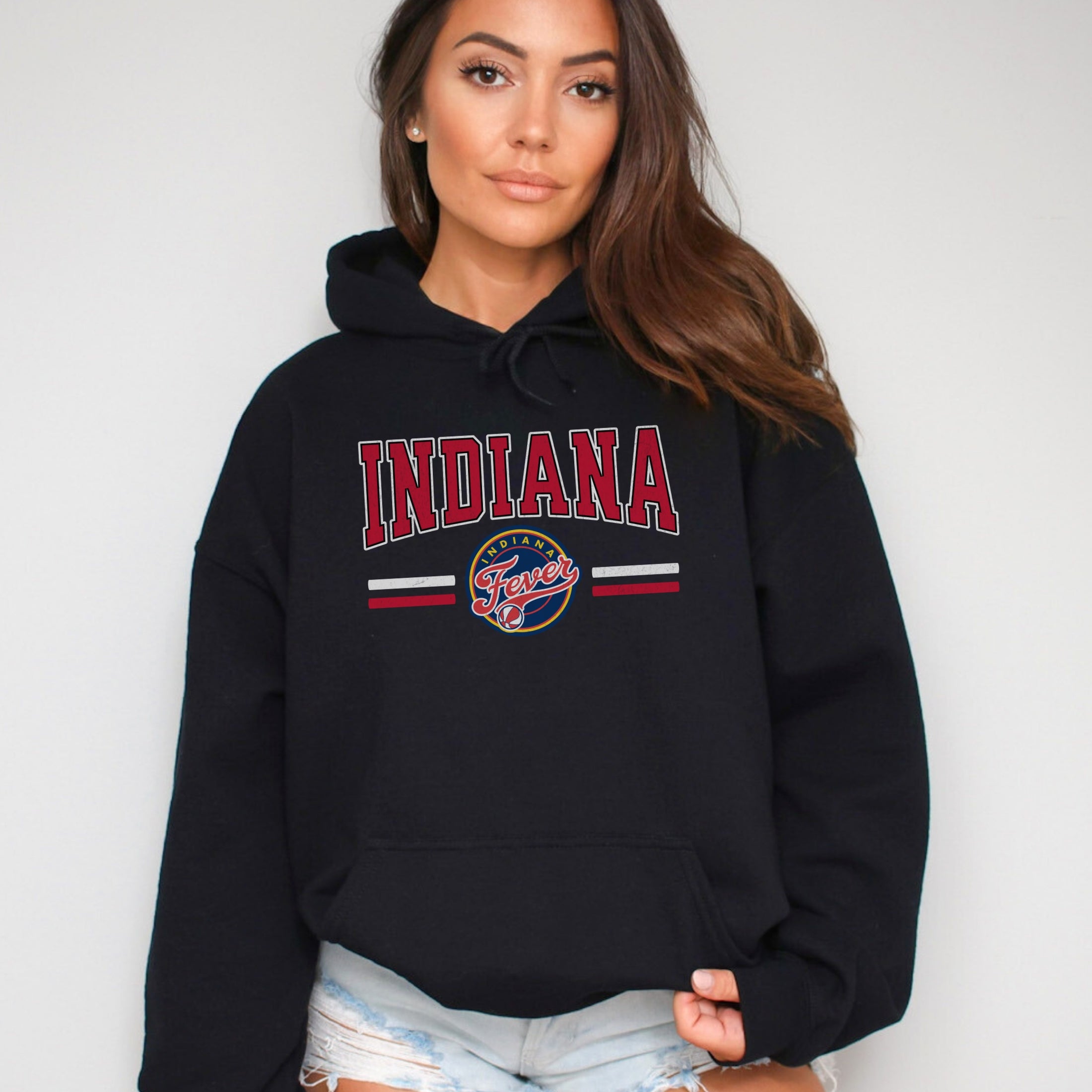 Girl wearing black Indiana Fever Hoodie Sweatshirt