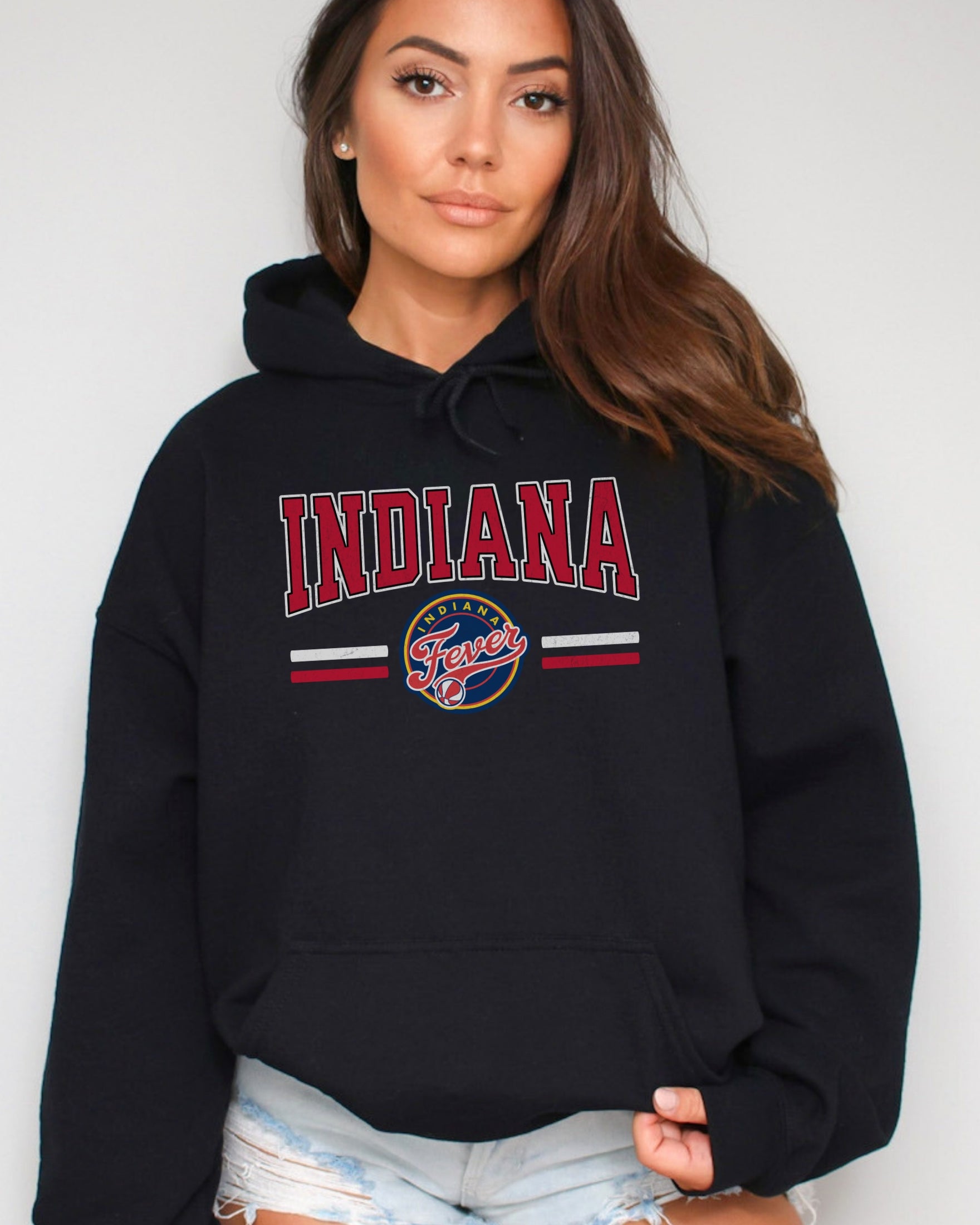 Girl wearing black Indiana Fever Hoodie Sweatshirt