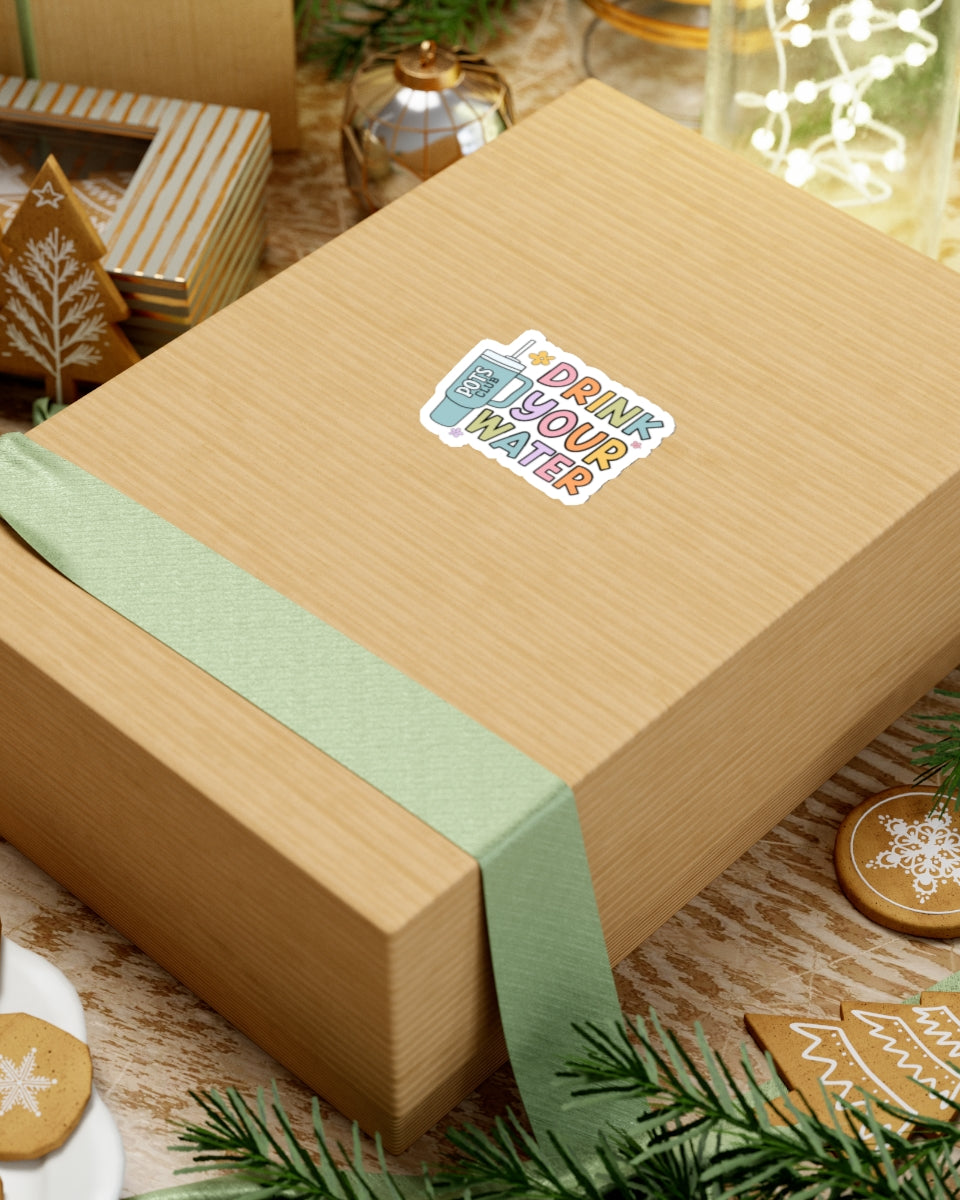 2 inch drink your water sticker on box