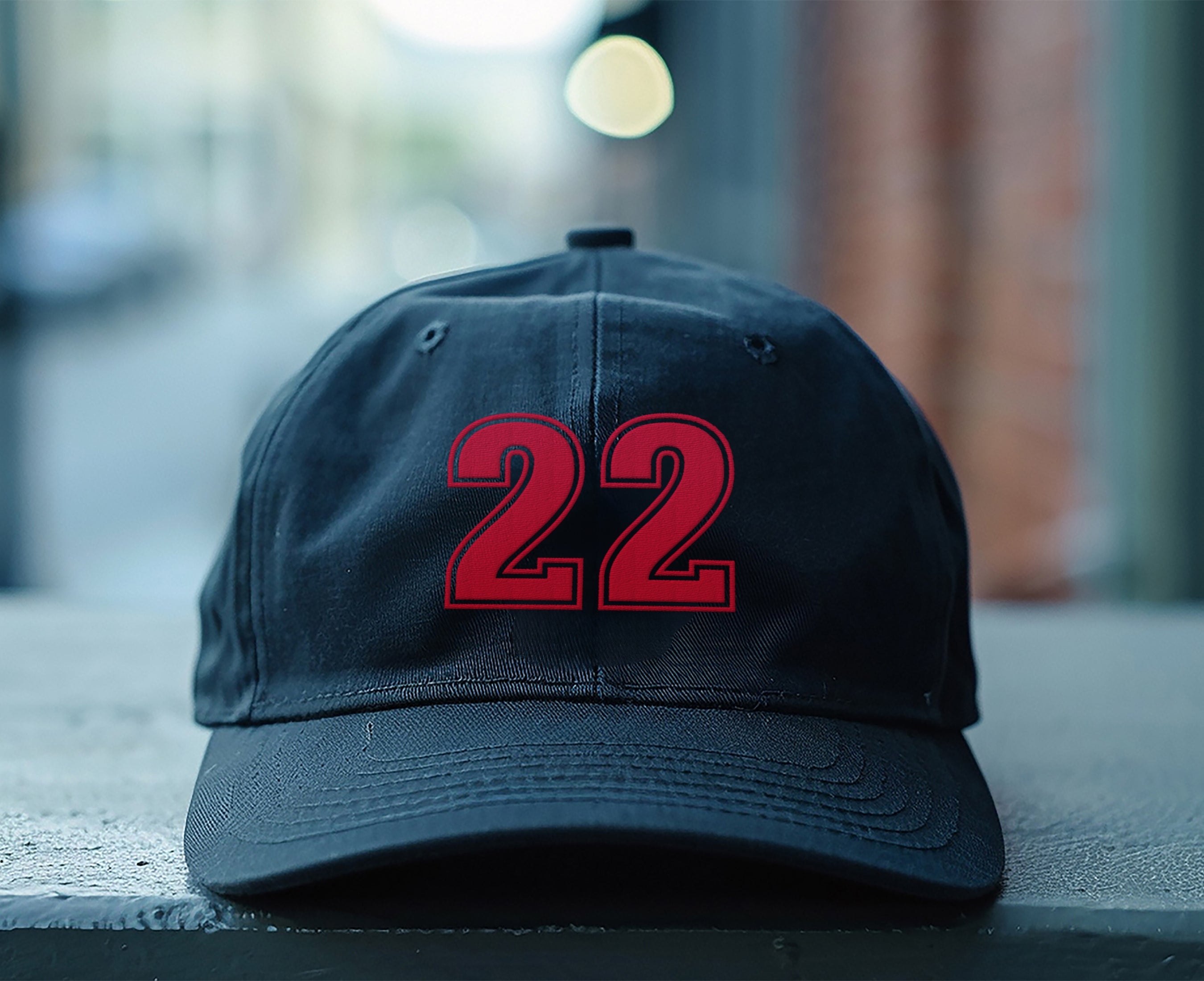 Black dad hat embroidered with number 22