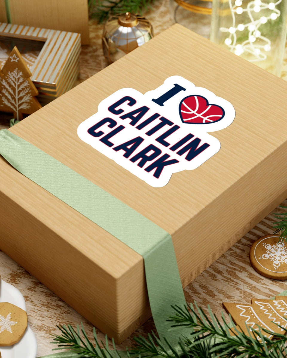 4 inch I love Caitlin Clark sticker on box