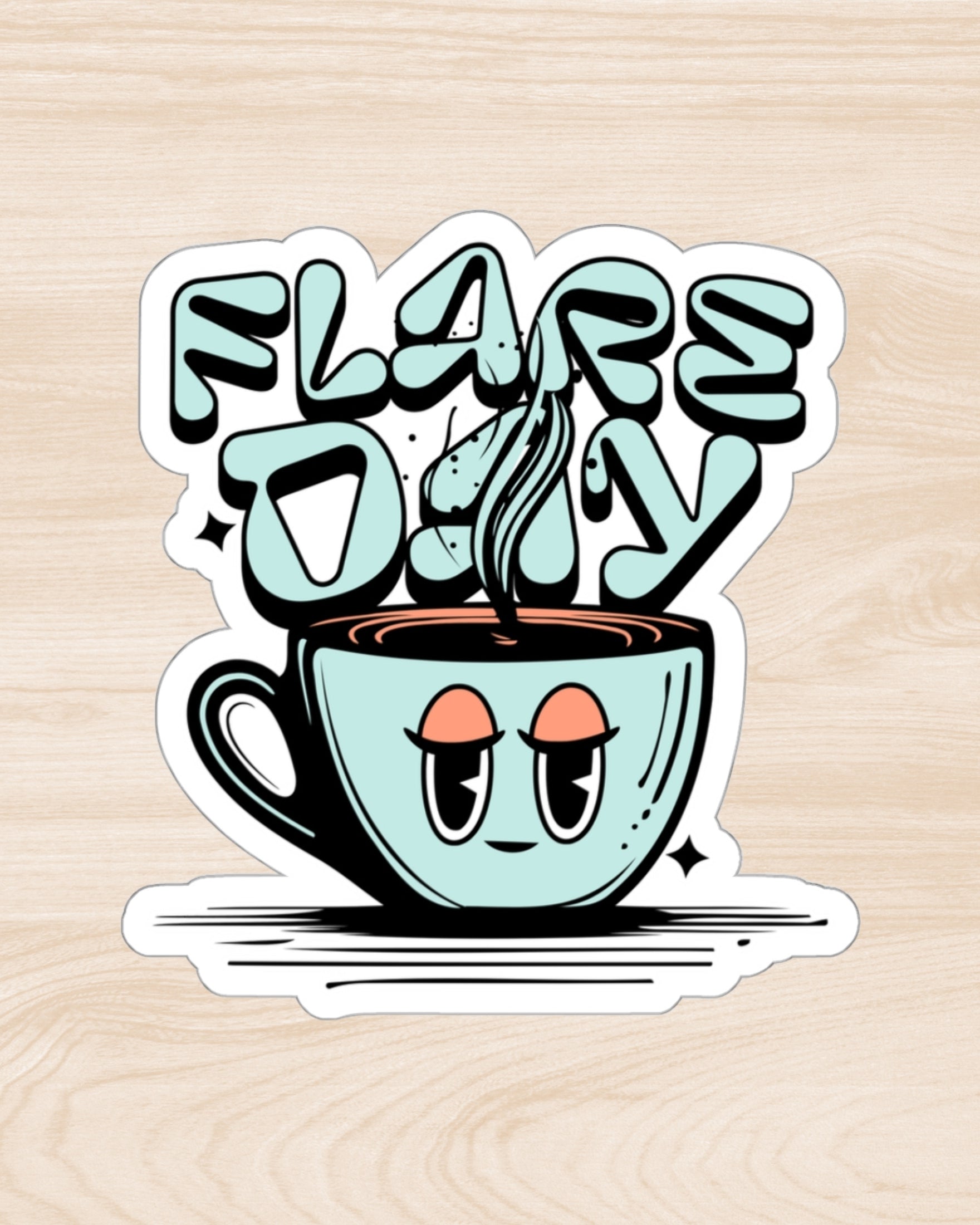 Tired mug flare day sticker