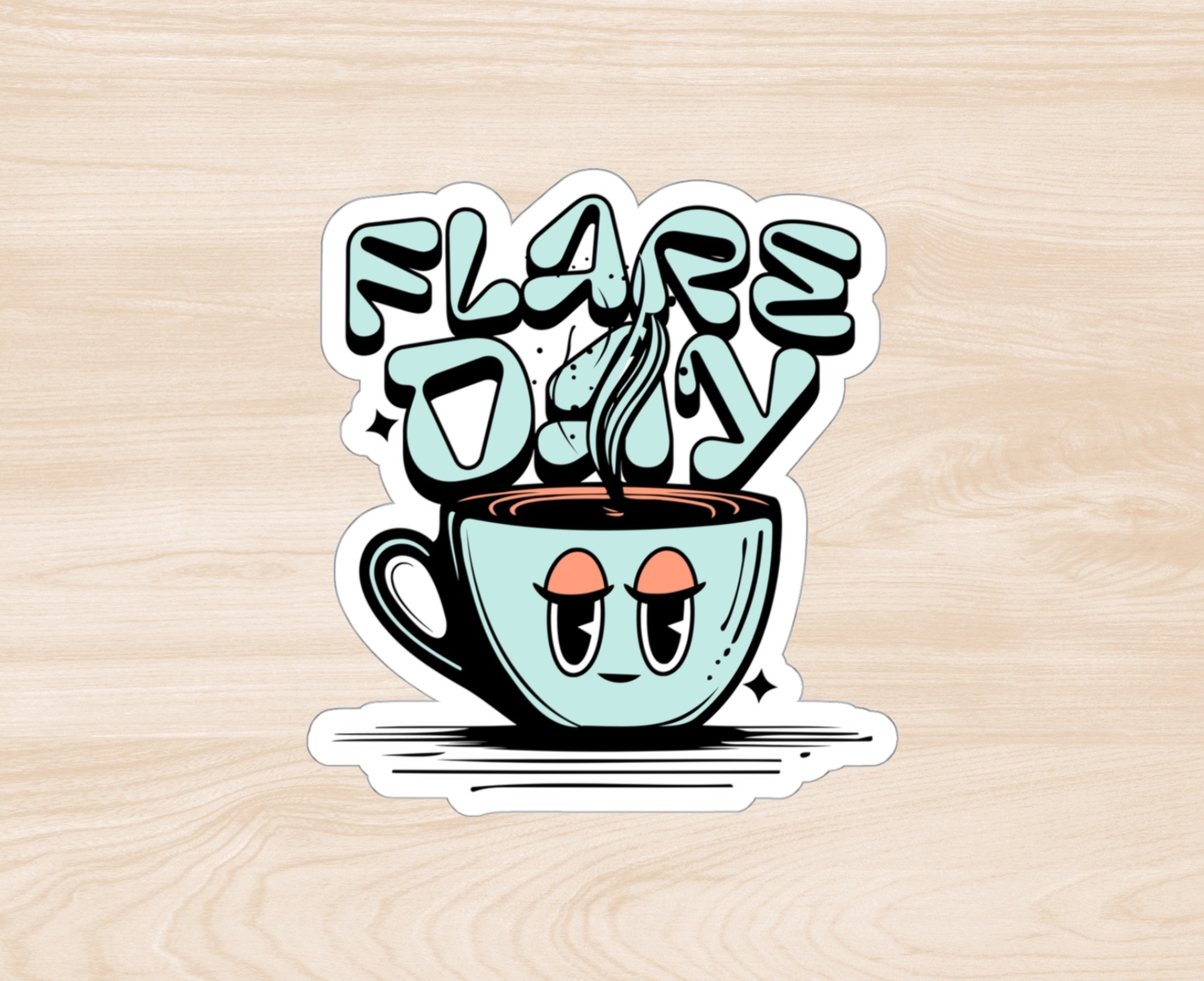 Tired mug flare day sticker