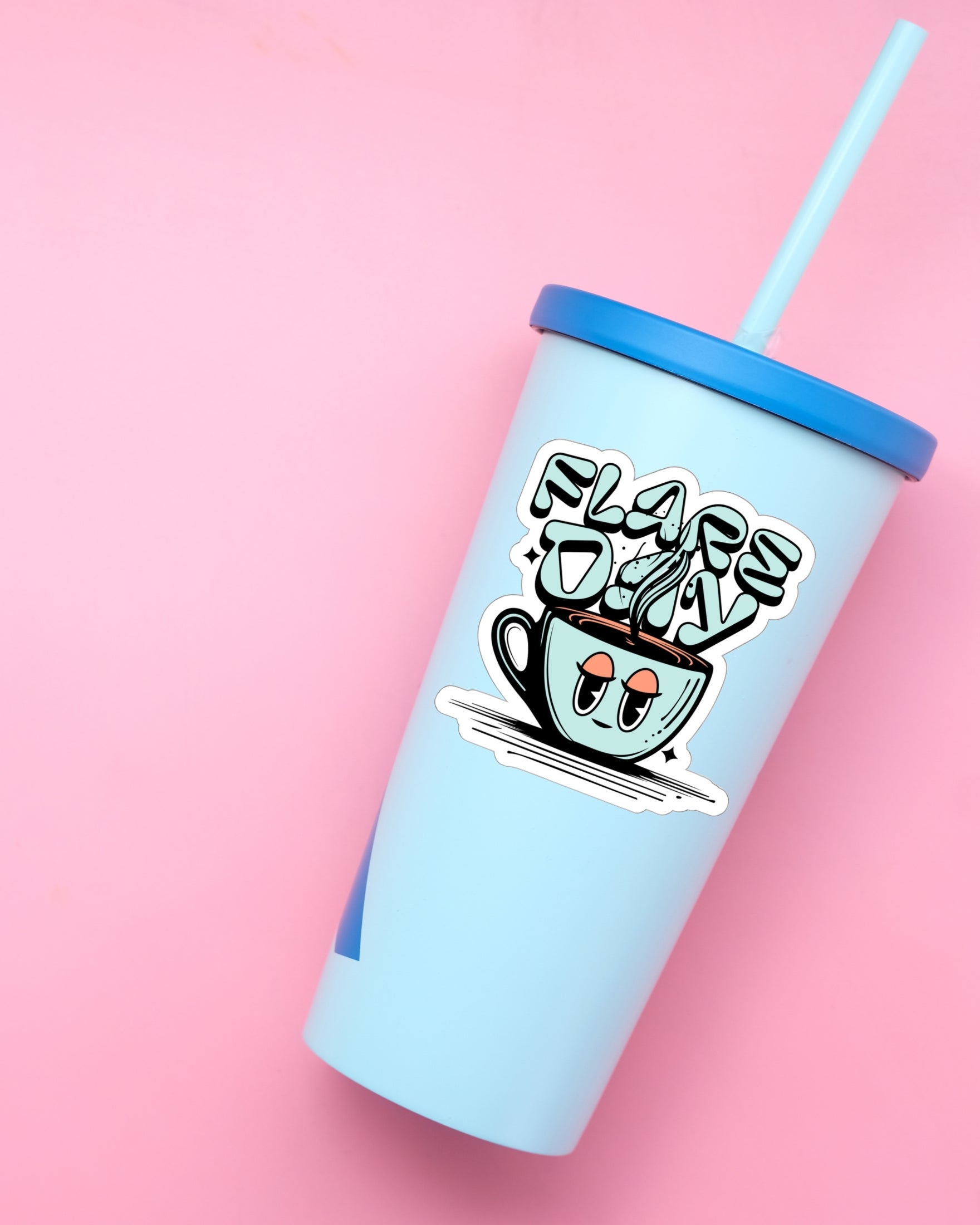 Tired mug flare day sticker on tumbler