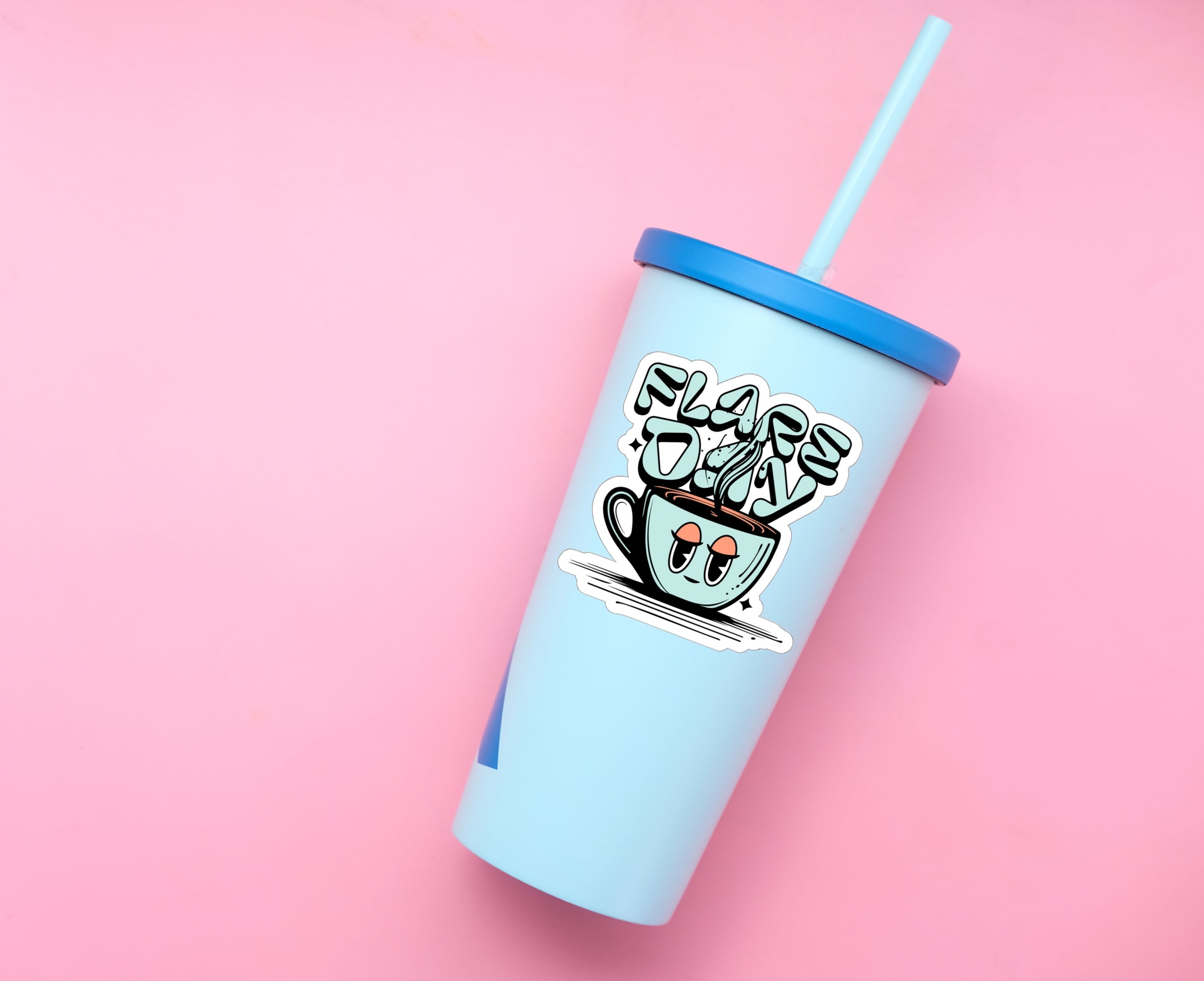 Tired mug flare day sticker on tumbler