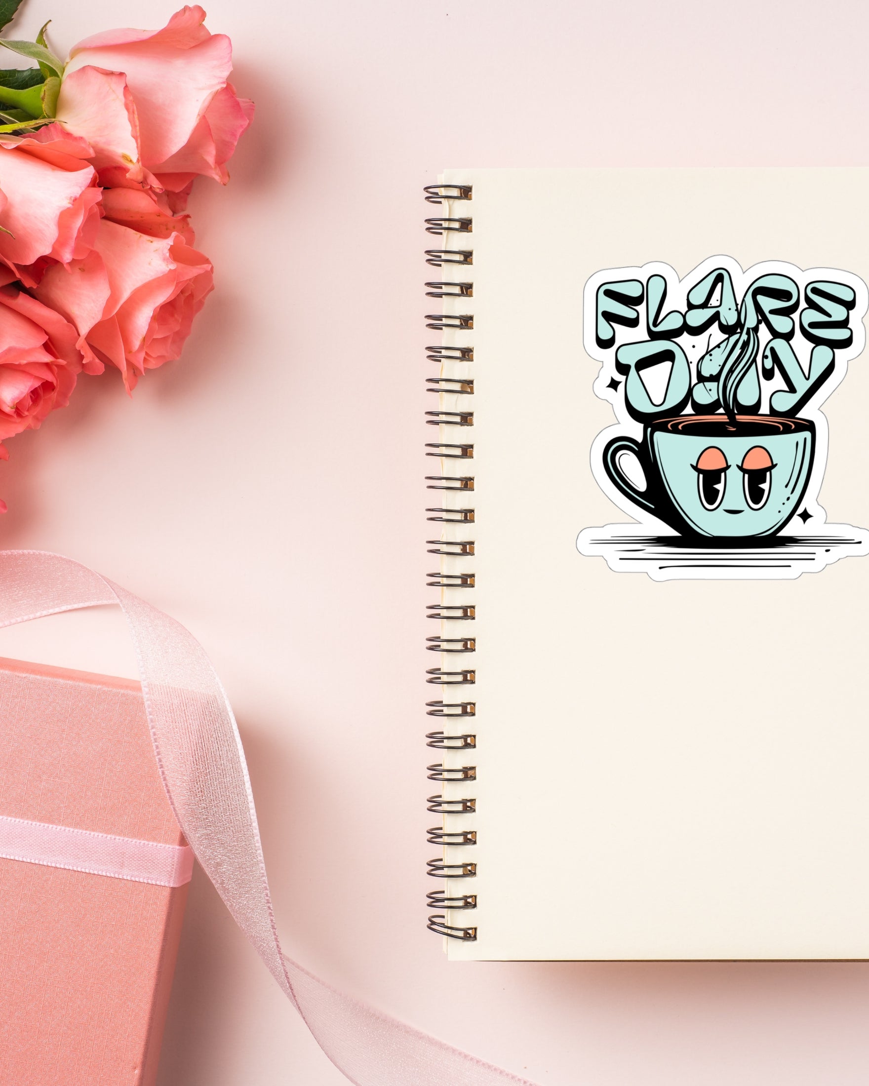 Tired mug flare day sticker on notebook