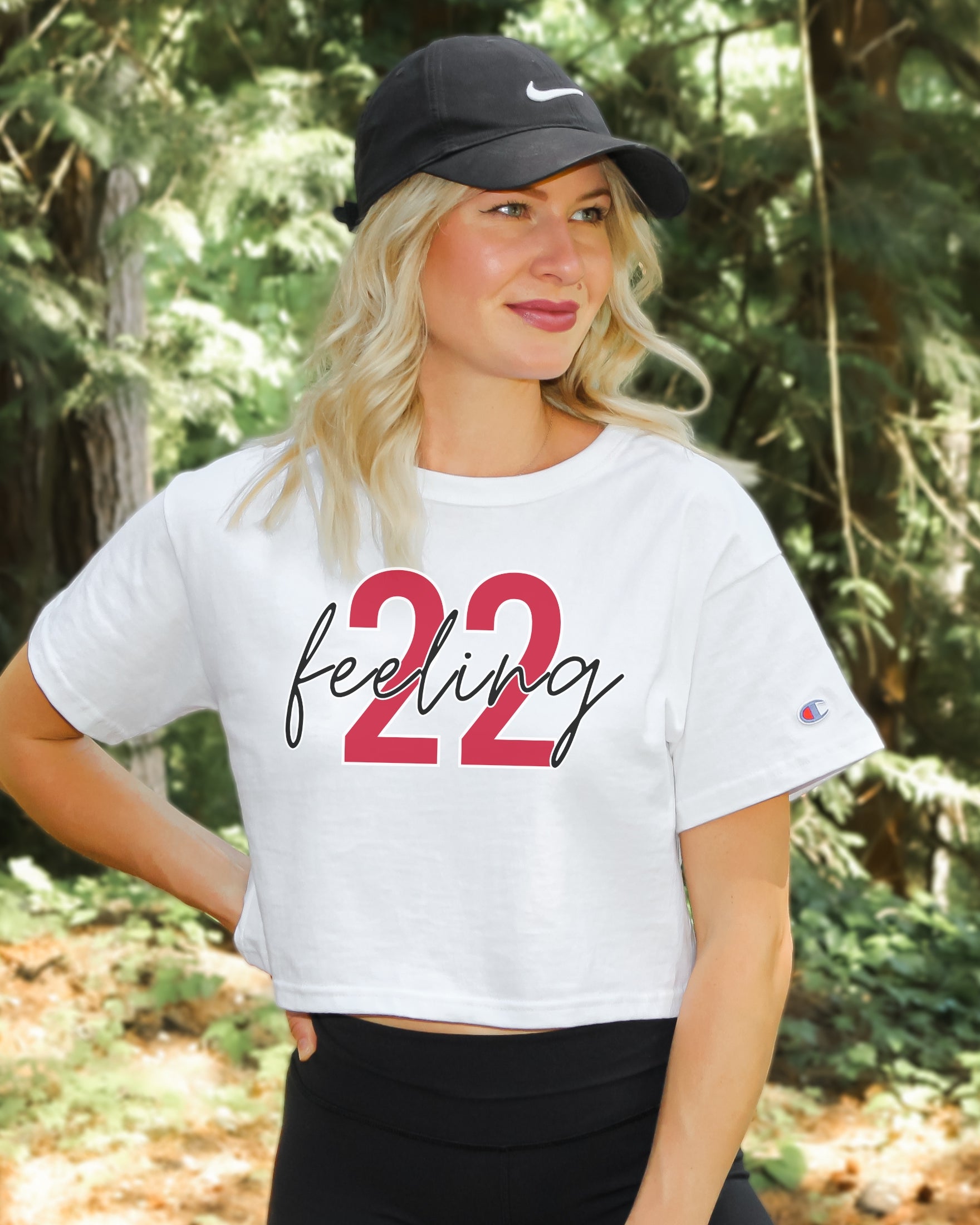 Girl wearing feeling 22 crop top in white