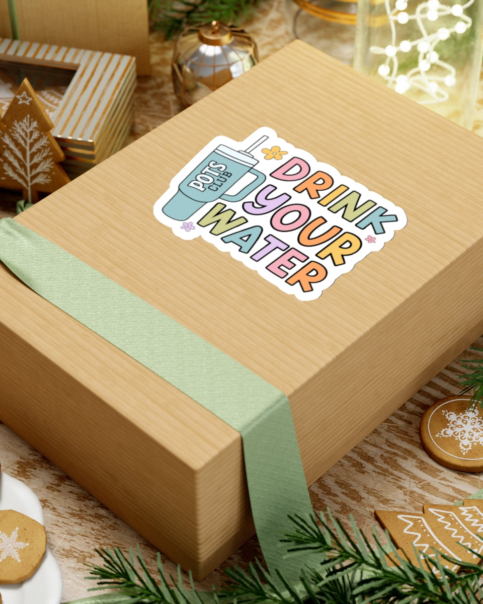 4 inch drink your water sticker on box