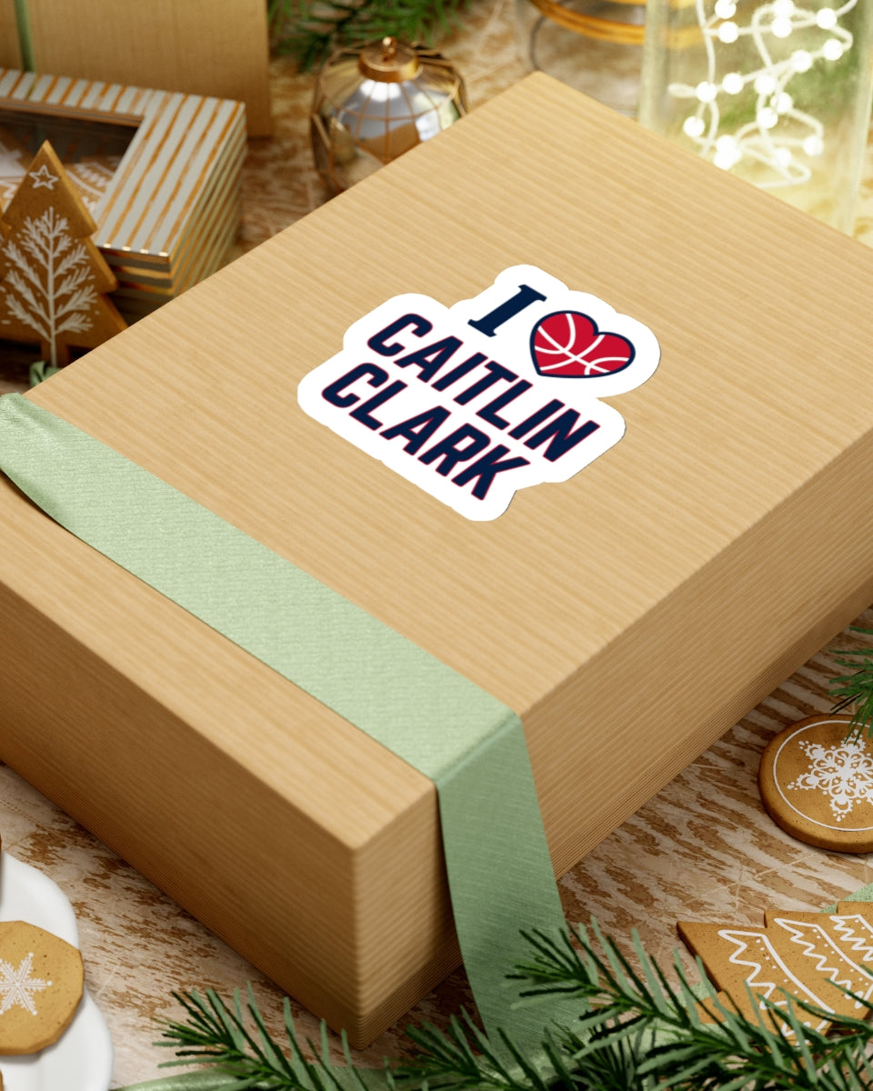 3 inch I love Caitlin Clark sticker on box