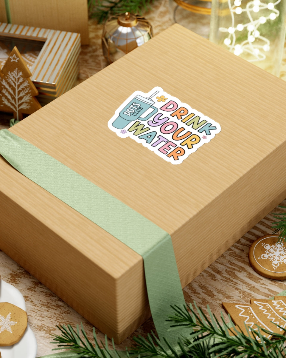 3 inch drink your water sticker on box