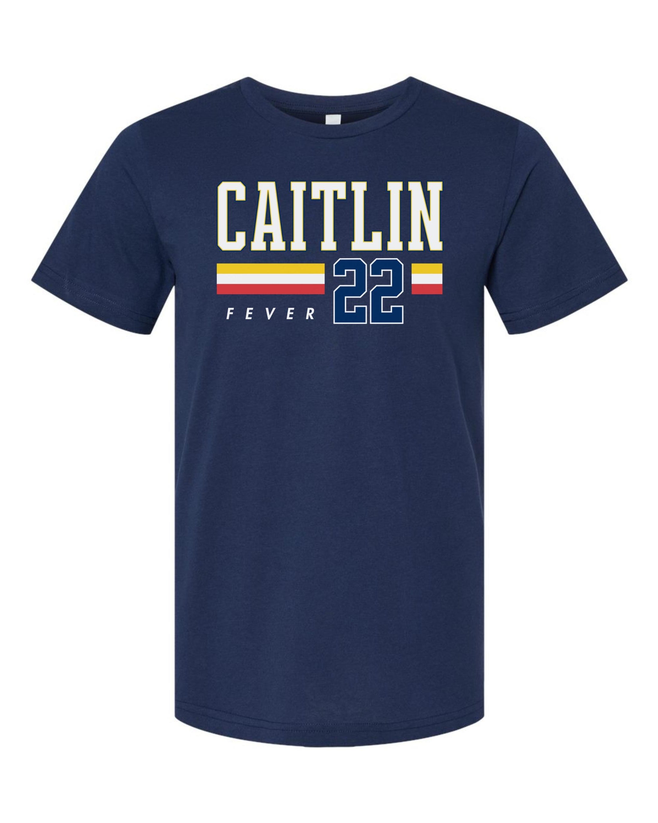 Person wearing t-shirt with 'CAITLIN FEVER' printed on it