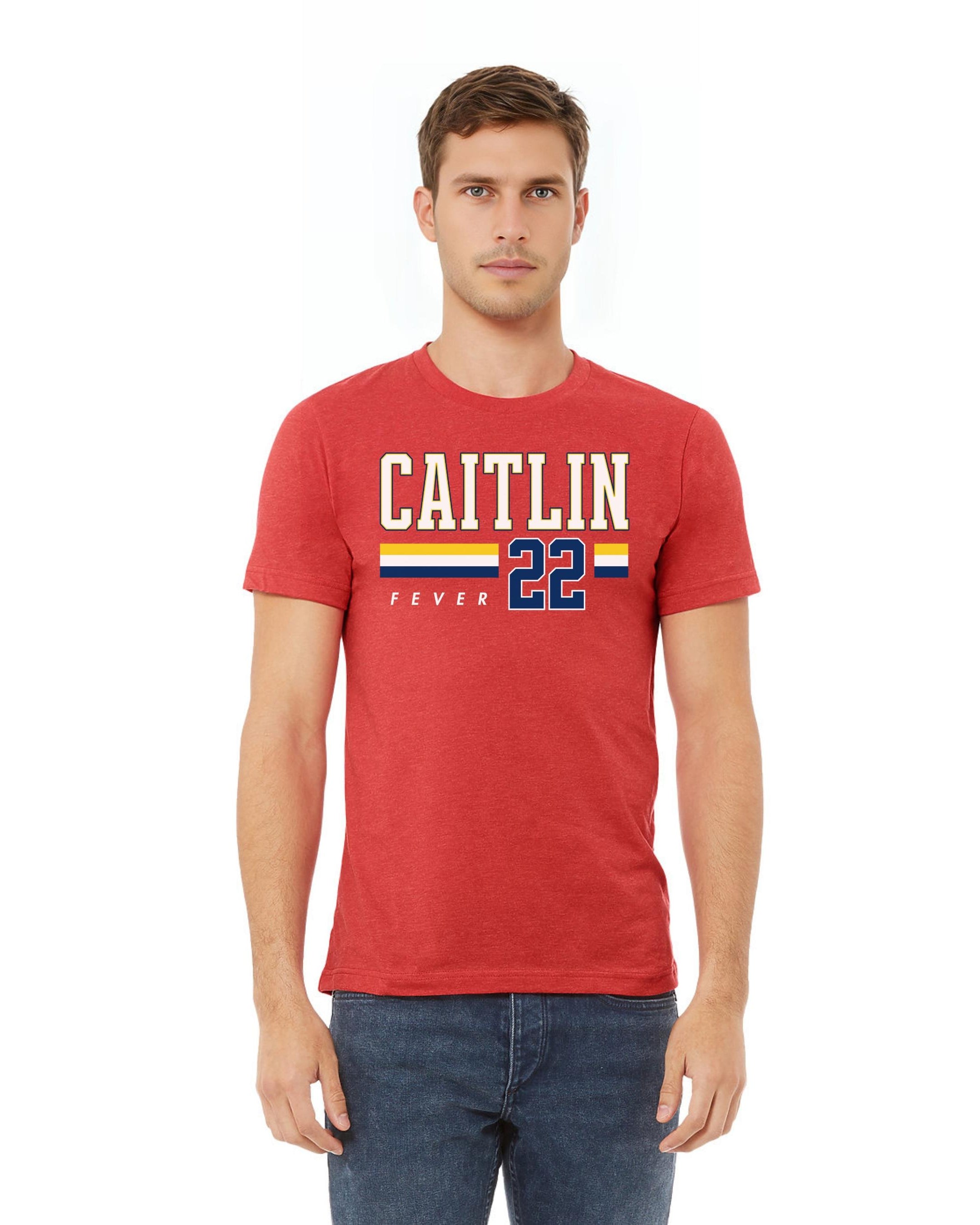 Person wearing t-shirt with 'CAITLIN FEVER' printed on it