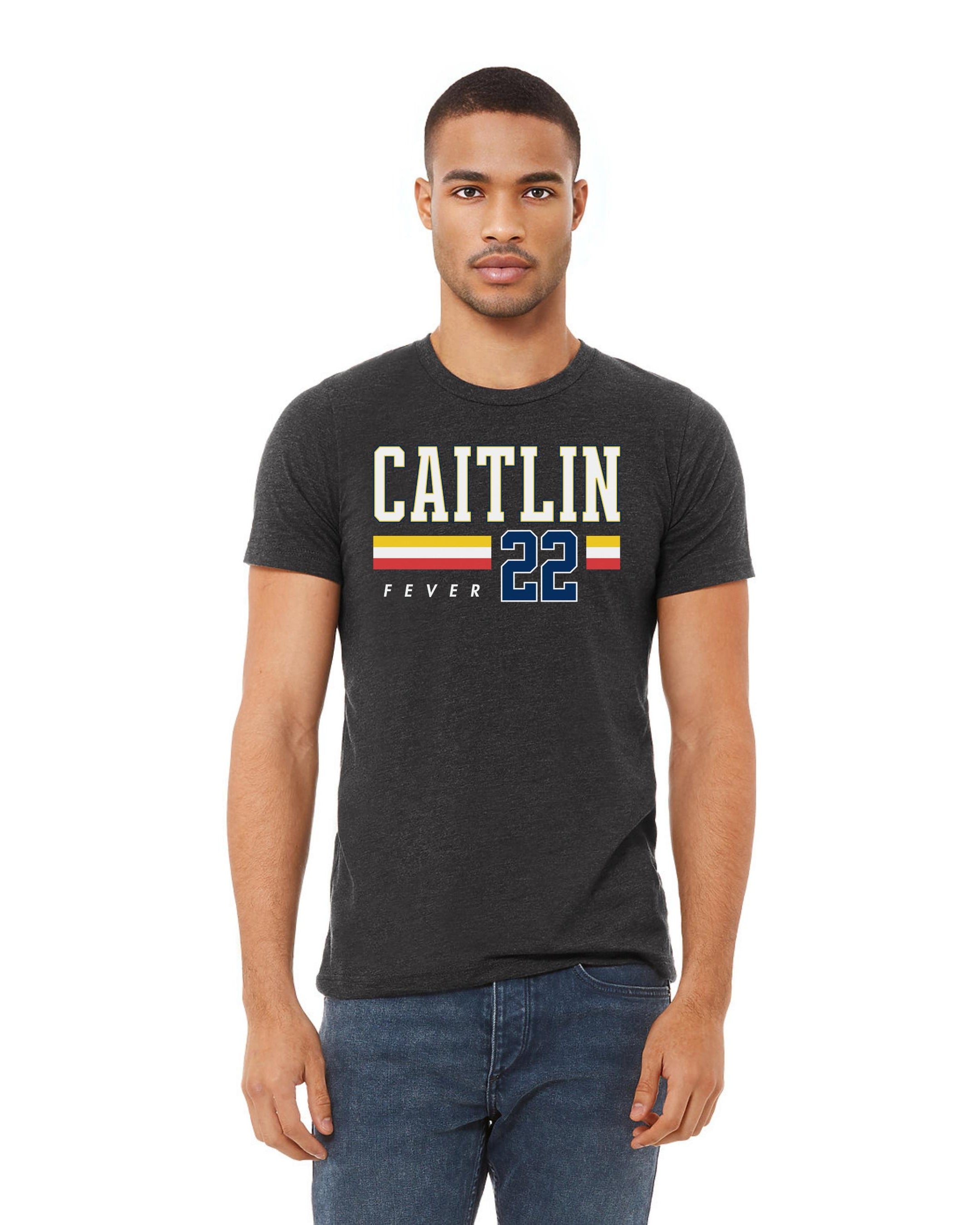 Person wearing t-shirt with 'CAITLIN FEVER' printed on it