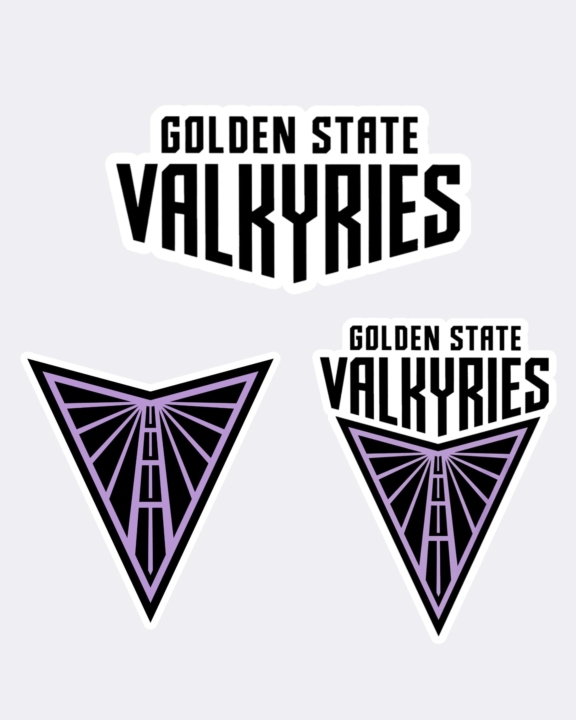 Golden State Valkyries logo stickers on light grey background
