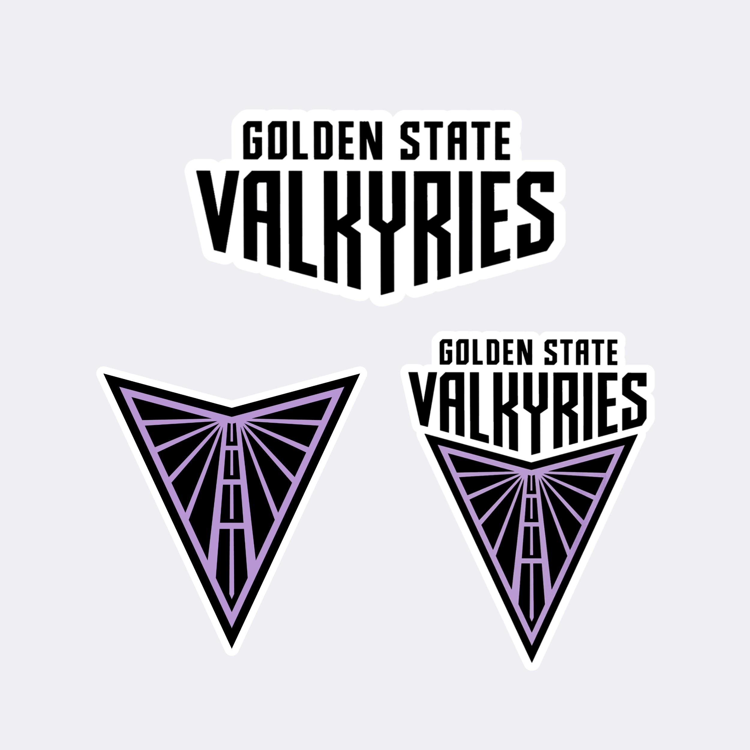 Golden State Valkyries logo stickers on light grey background