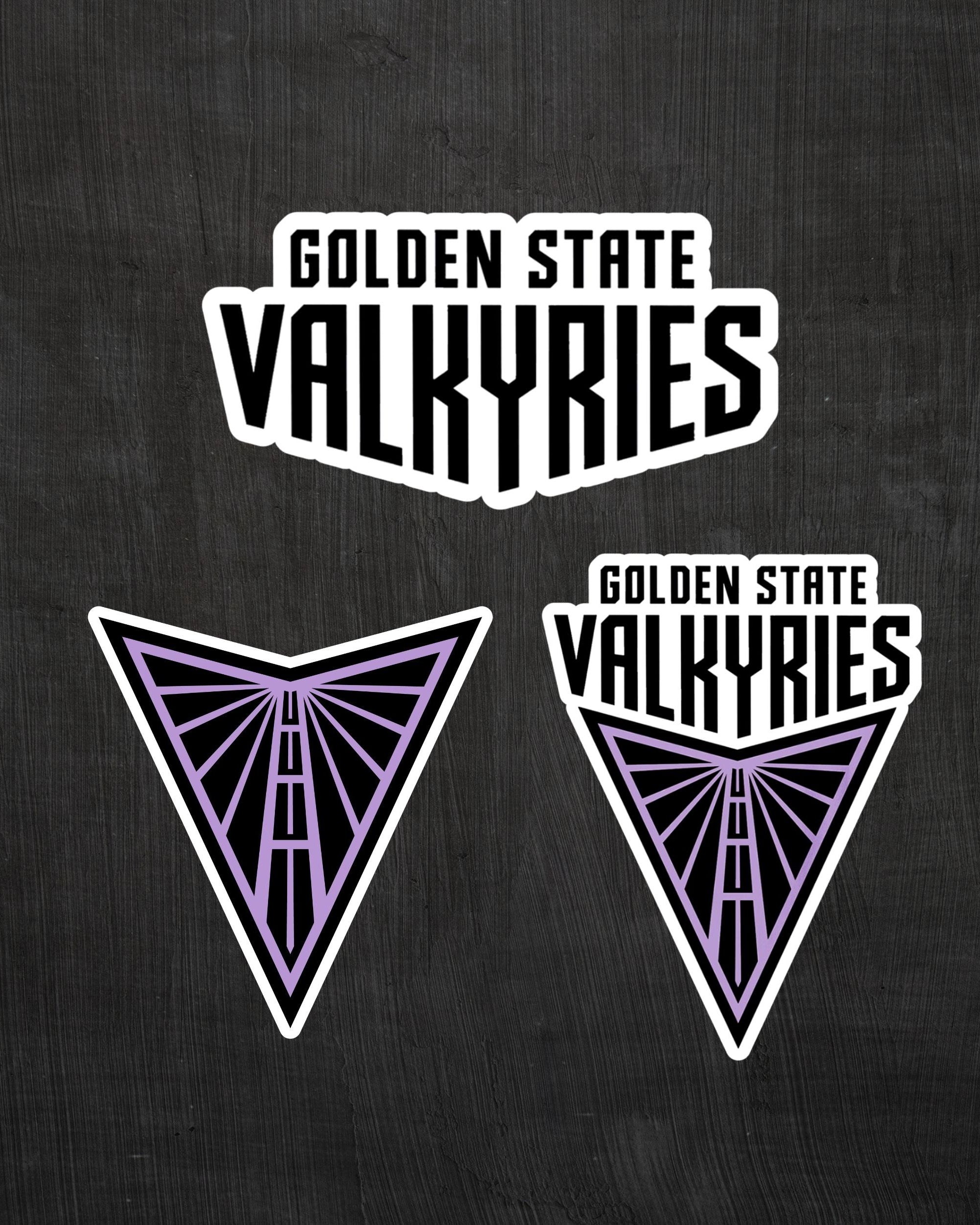 Golden State Valkyries logo stickers on light grey background