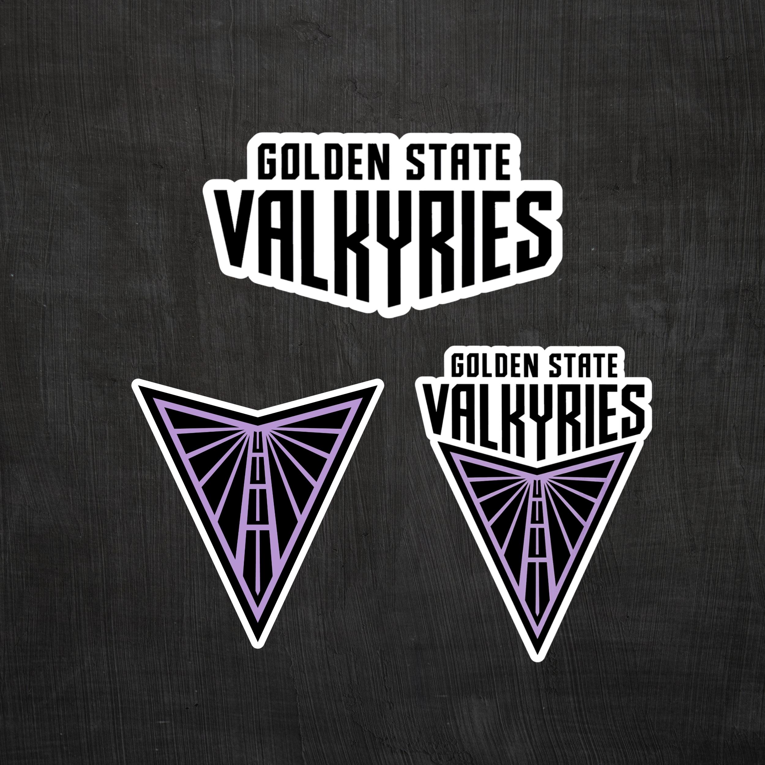 Golden State Valkyries logo stickers on light grey background