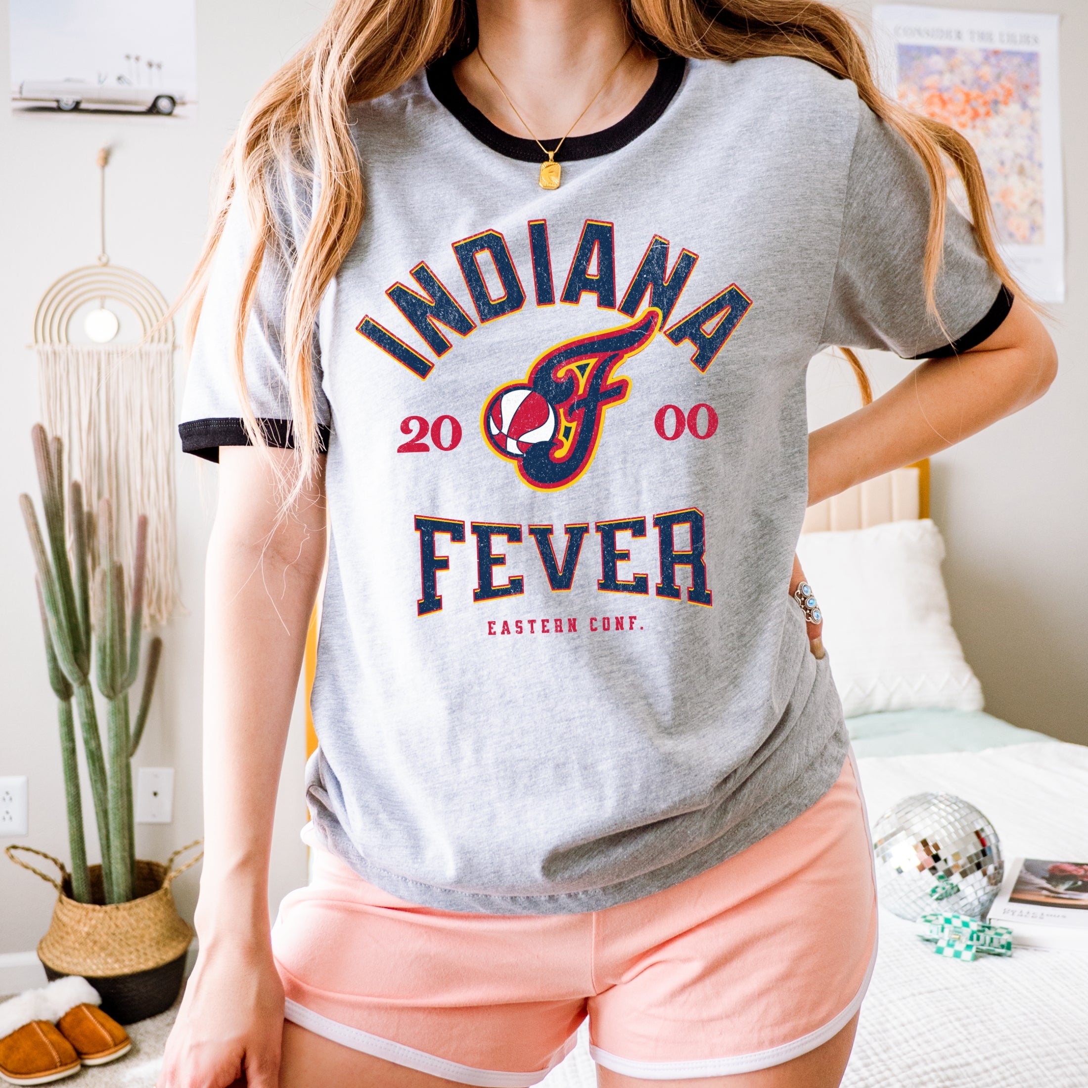 Indiana Fever Vintage Hoops Ringer T-Shirt